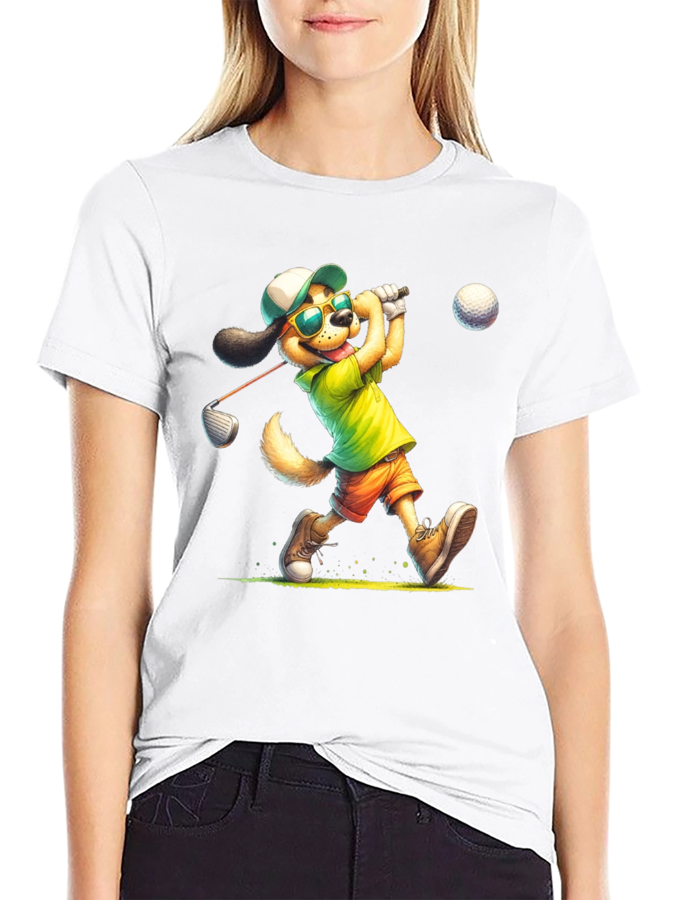 Black Cartoon Dog Golfer T-Shirt view 9