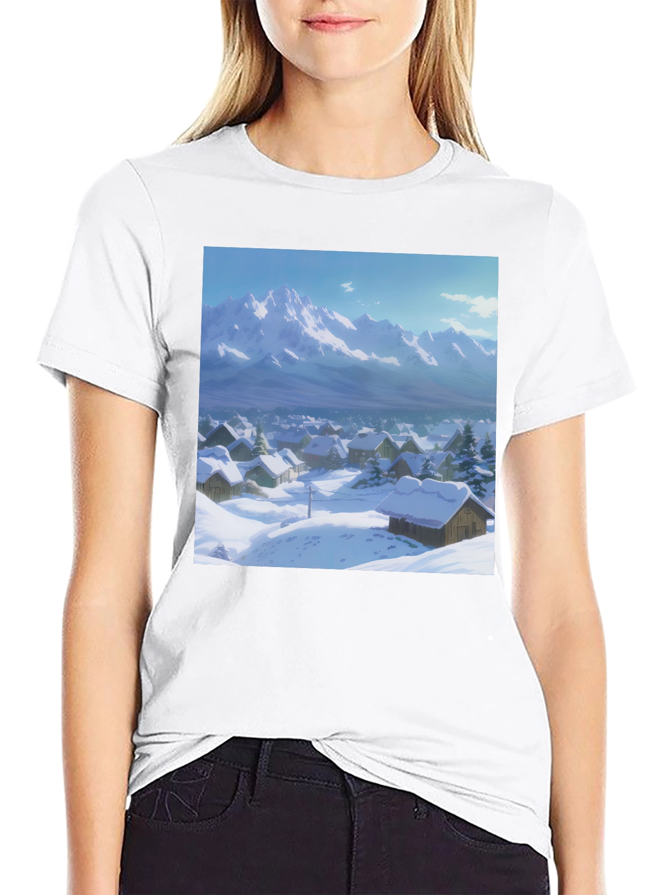 Black Winter Village Graphic Tee view 9
