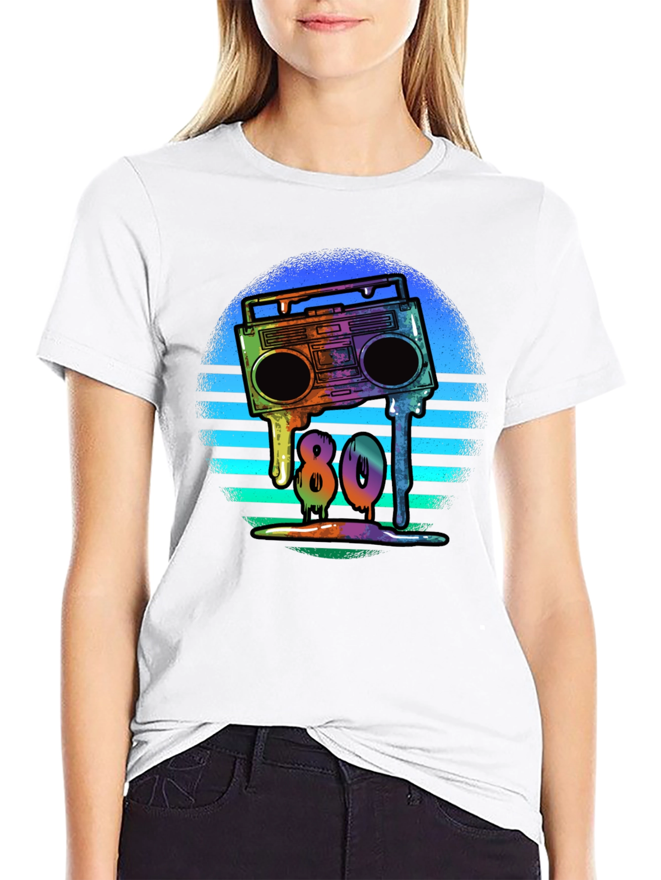 Black Retro 80s Boombox T-Shirt - Meltdown Design view 9