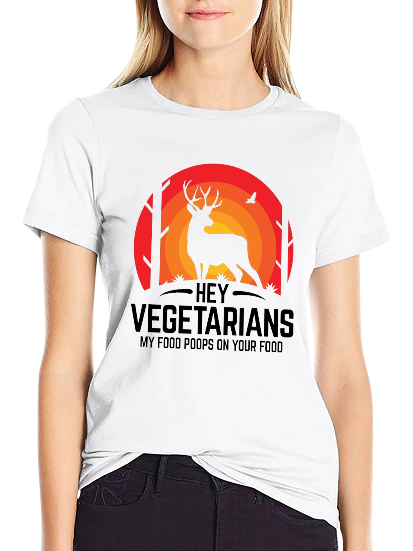 Black Hey Vegetarians Funny Deer T-Shirt view 9