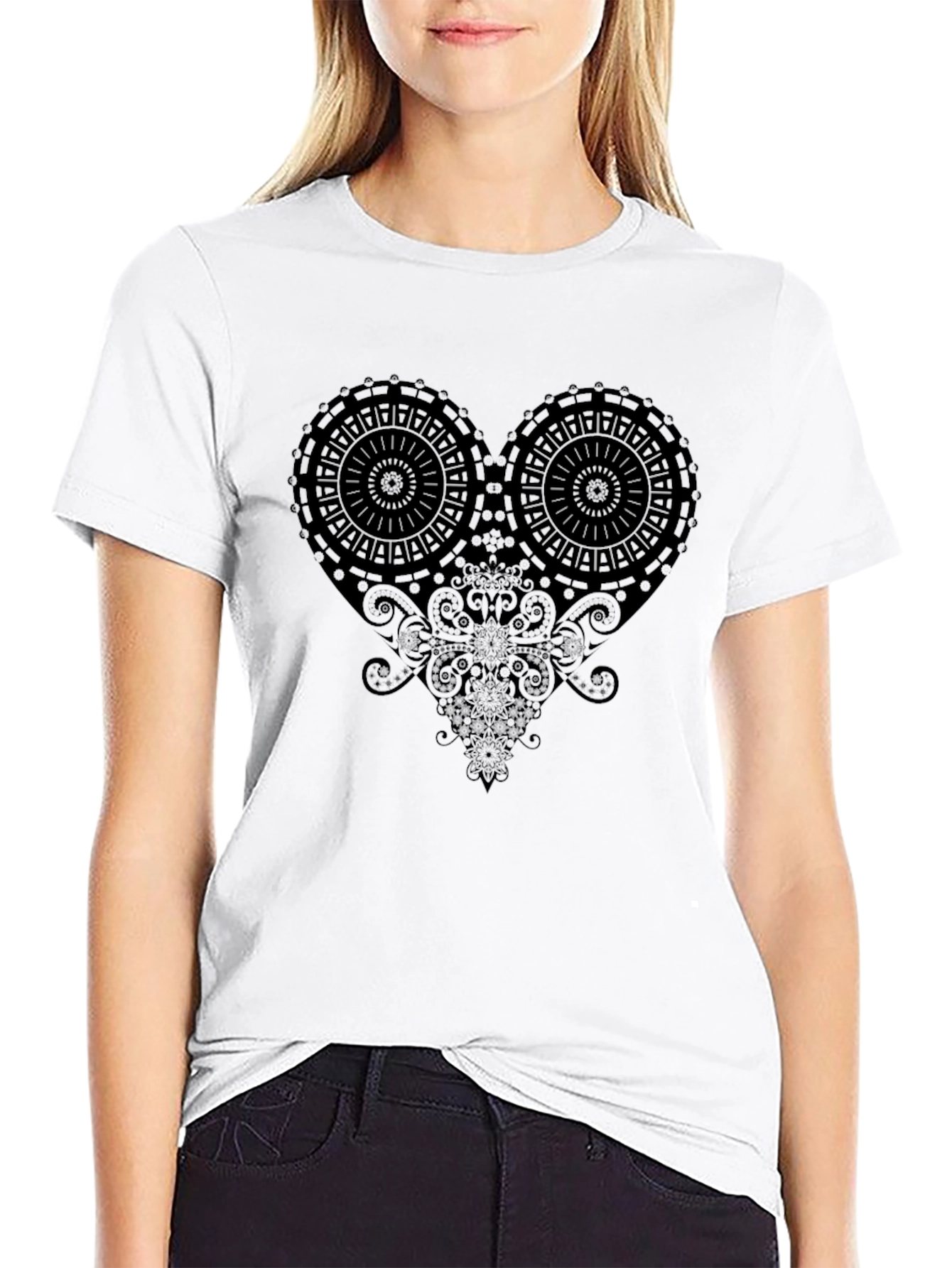 Black Abstract Heart Graphic Black T-Shirt view 9