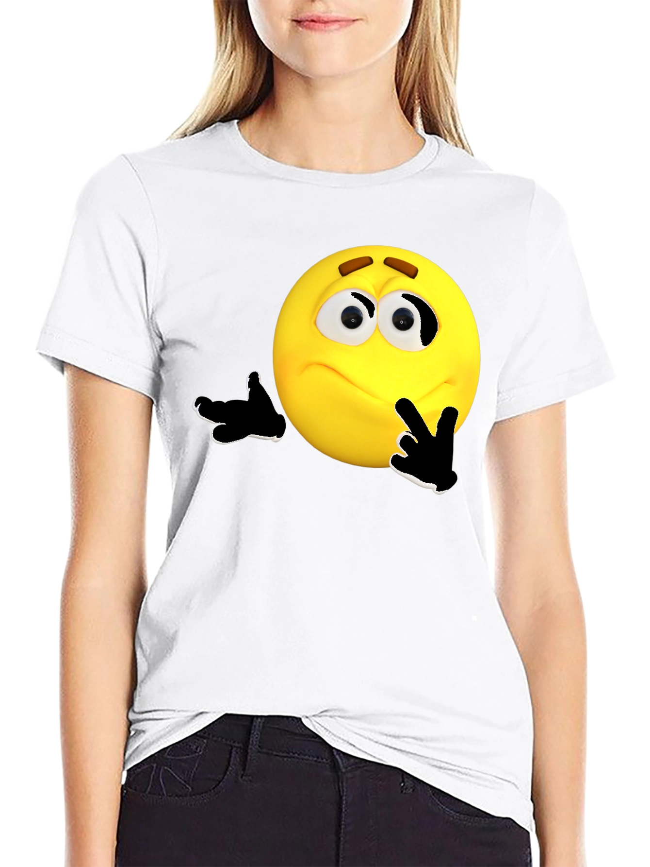 Black Thinking Emoji Graphic T-Shirt view 9