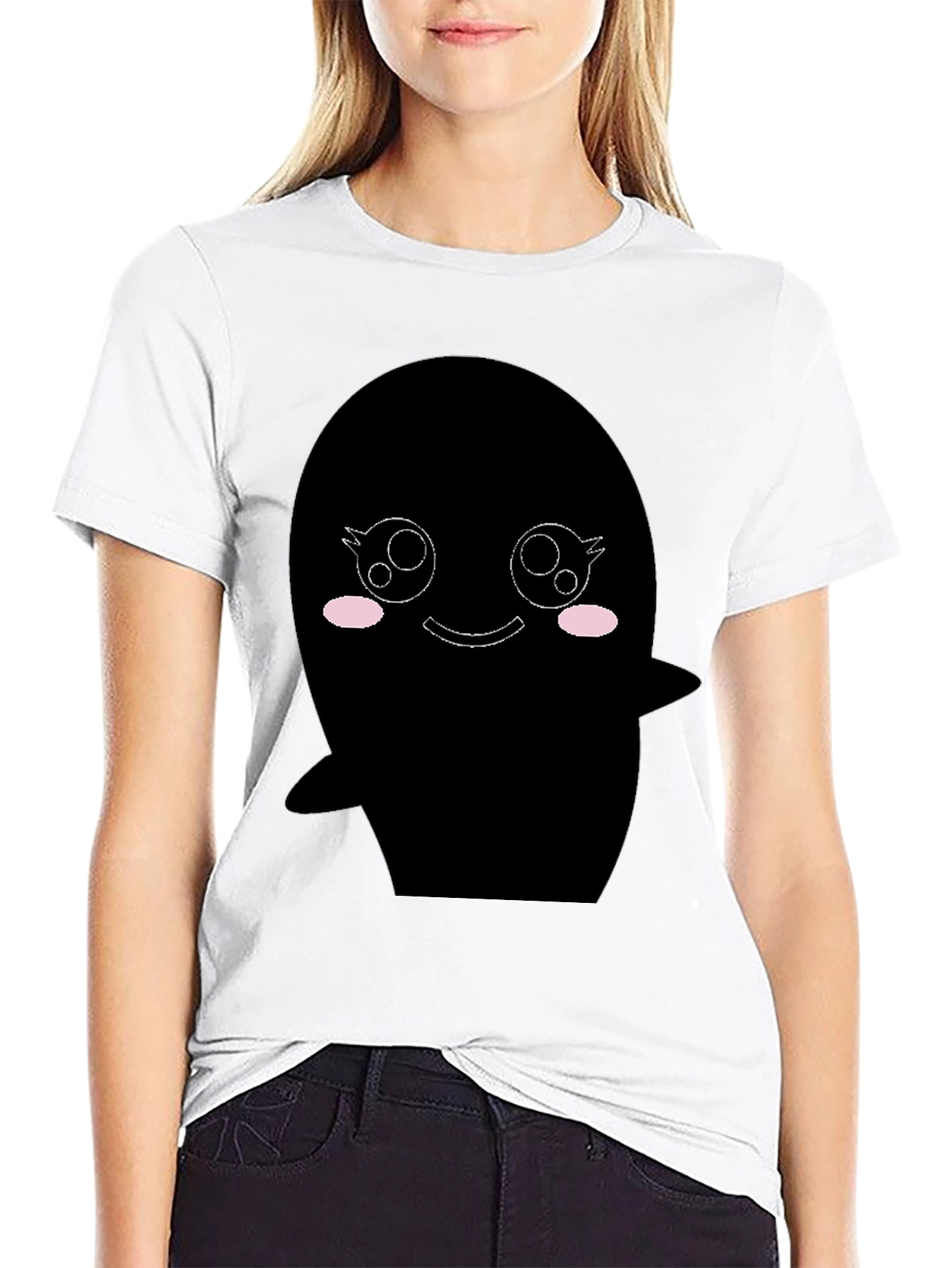 Black Kawaii Ghost Graphic Black T-Shirt view 9