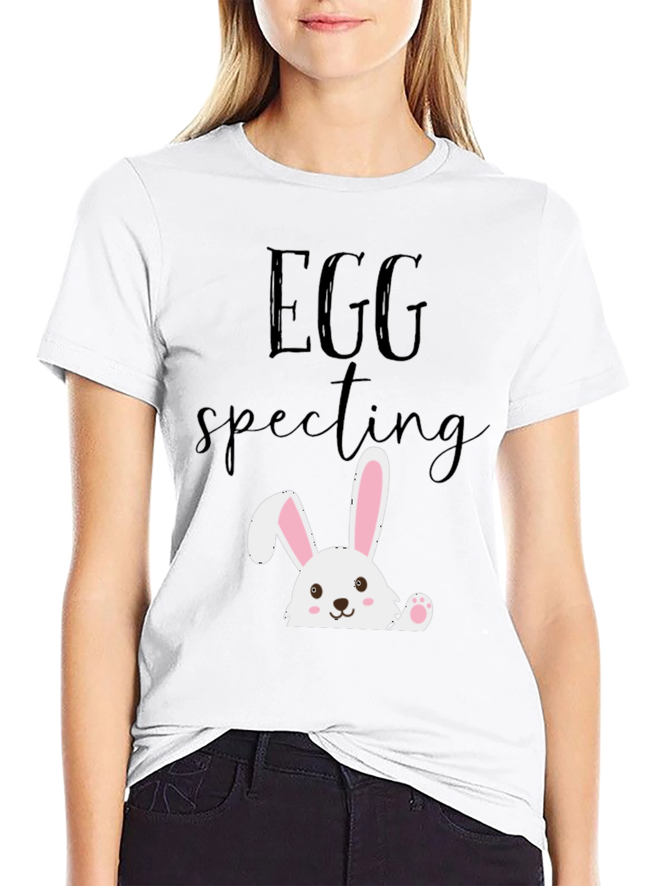 Black Eggspecting Easter Bunny T-Shirt - Funny Pregnancy Tee view 9