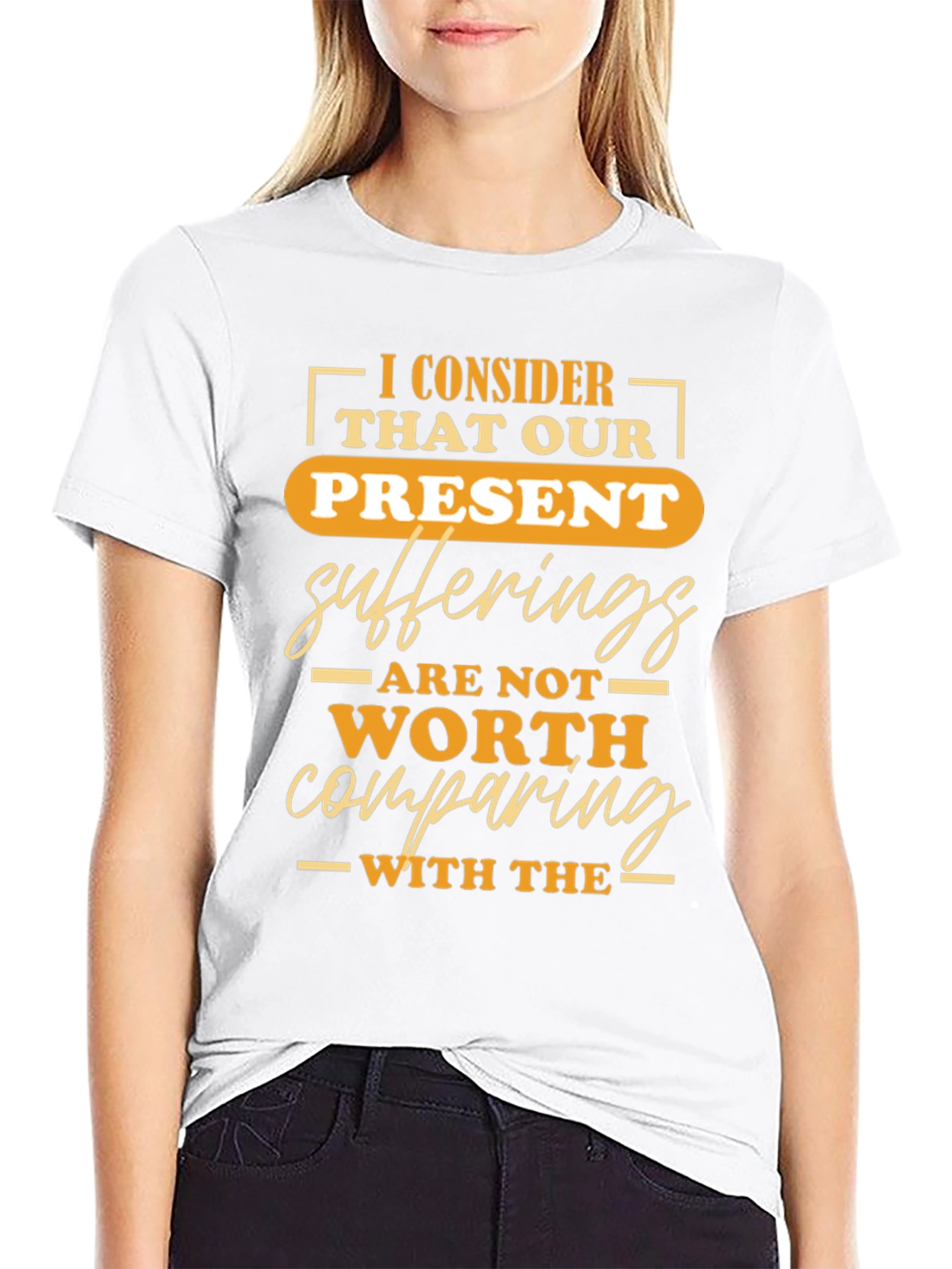 Black Inspirational T-Shirt: Present Sufferings Design view 9