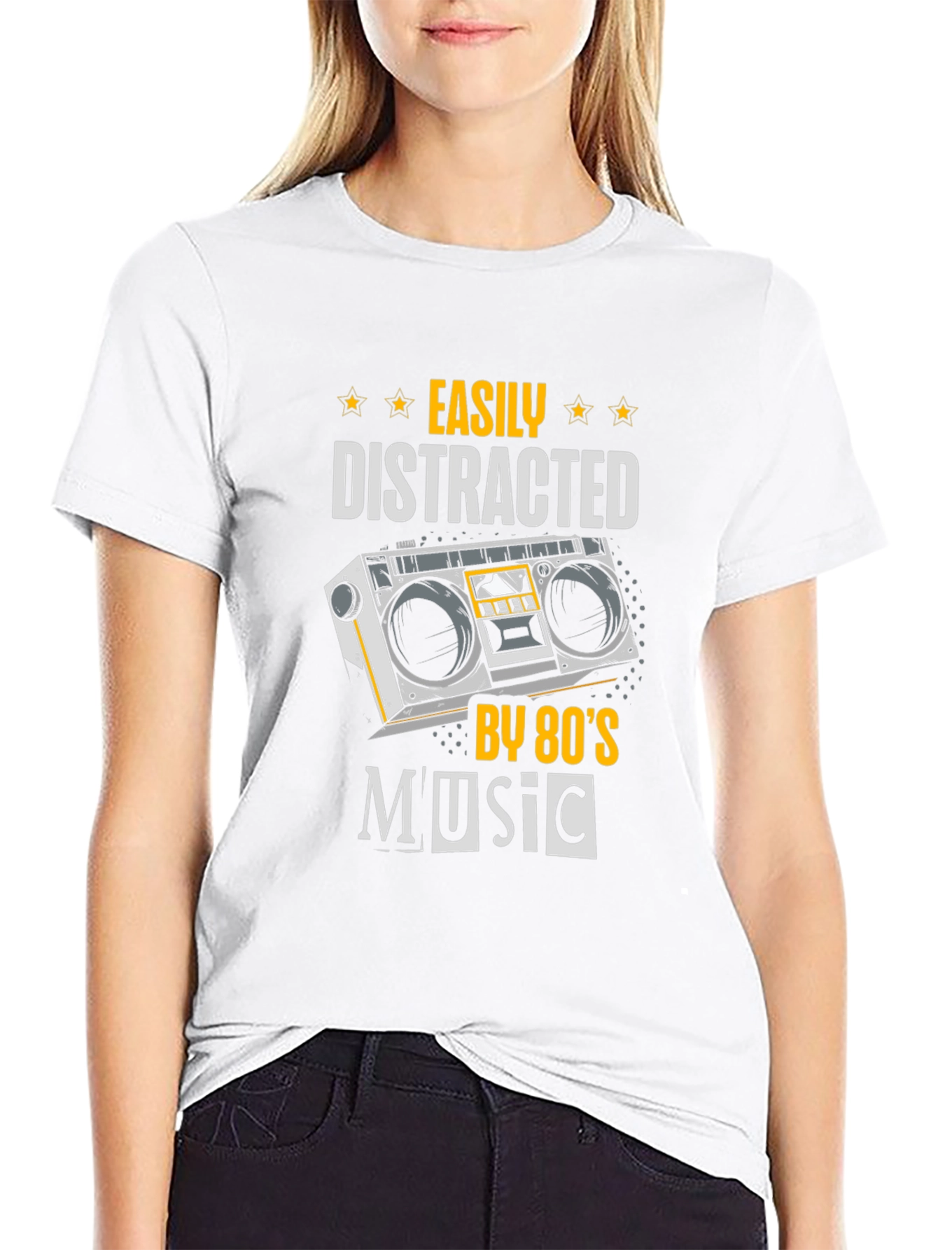 Black Easily Distracted by 80's Music Graphic Tee view 9