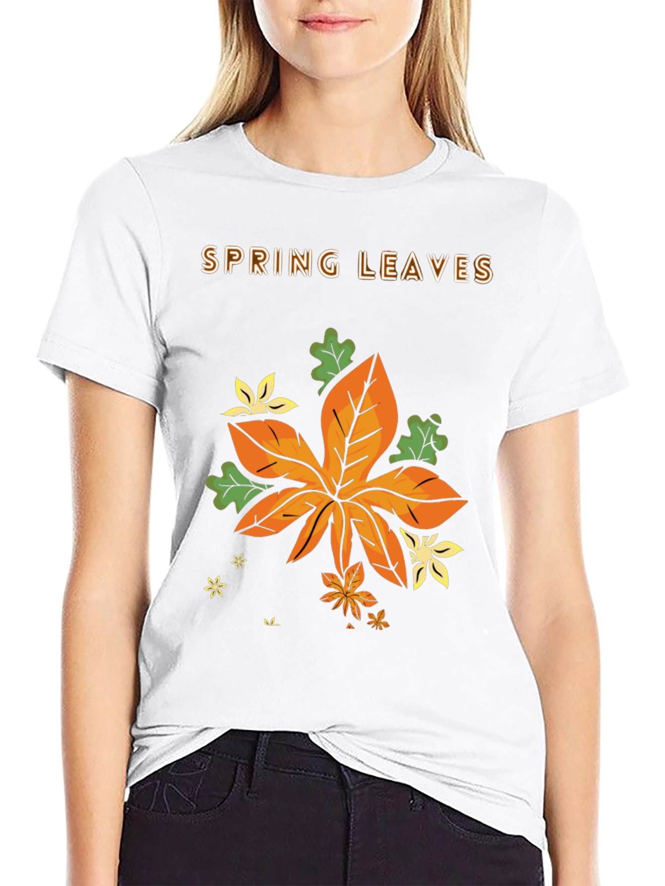 Black Spring Leaves Graphic T-Shirt view 9