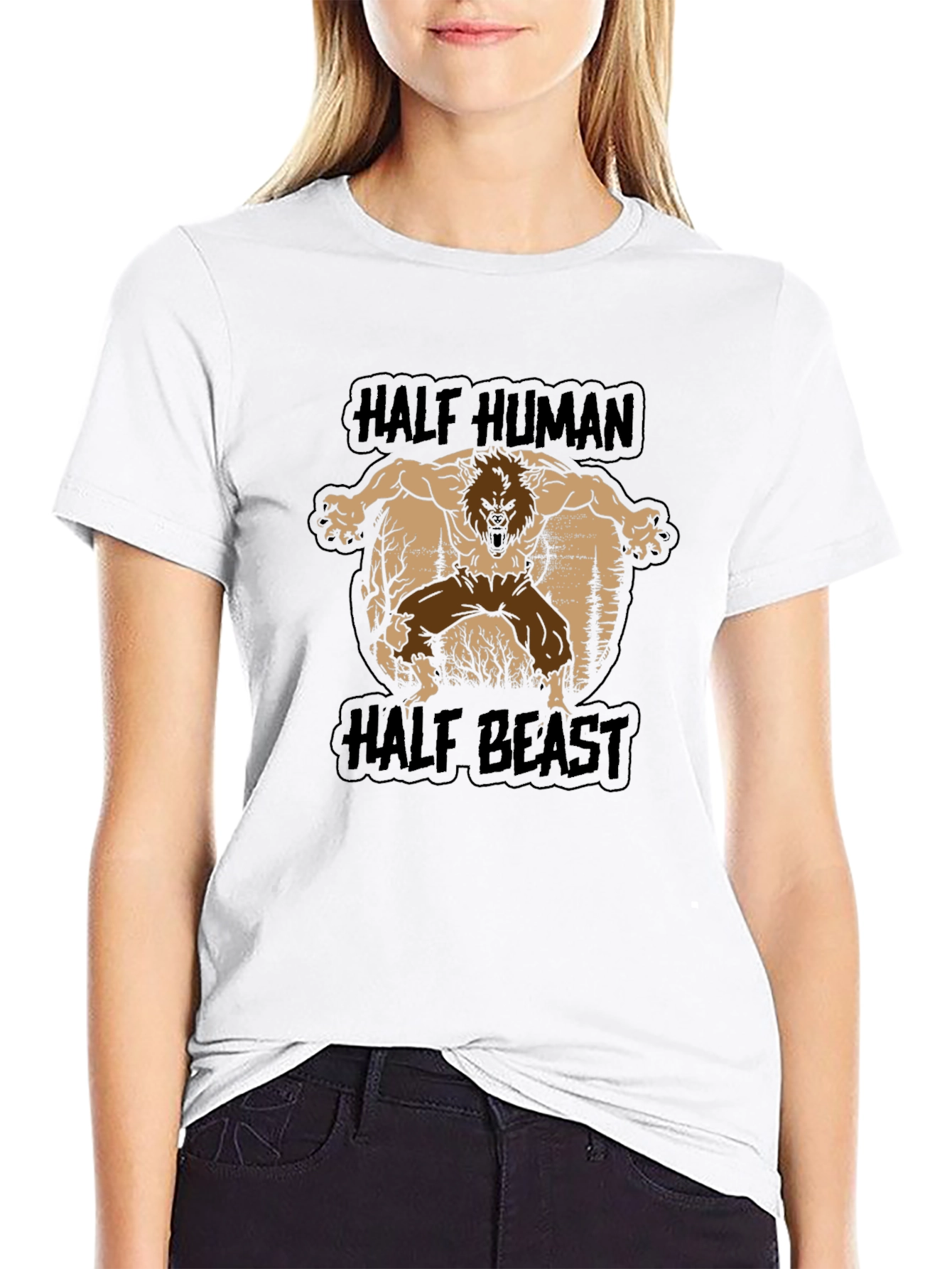 Black Half Human Half Beast Graphic T-Shirt - Black view 9