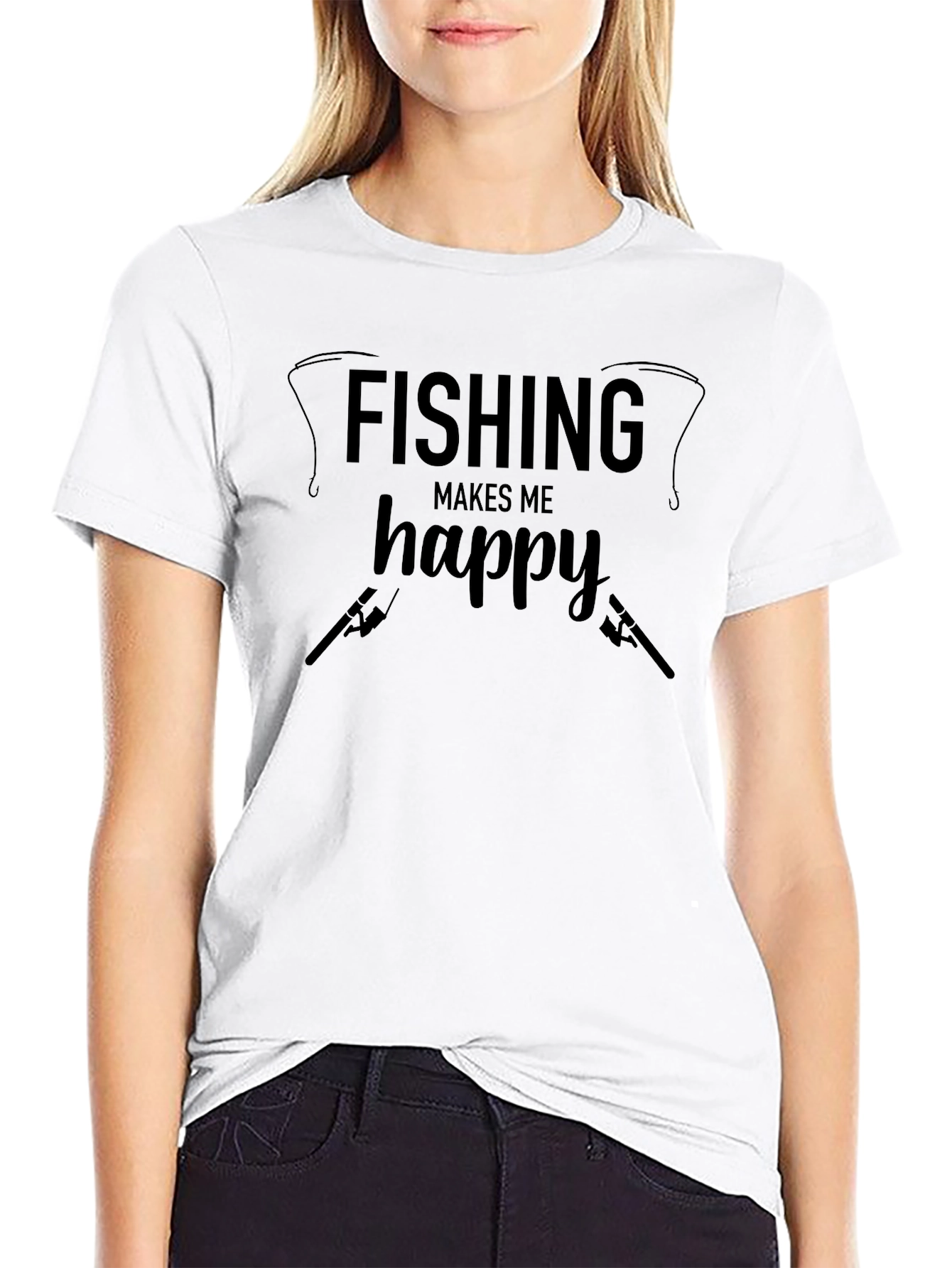 Black Fishing Makes Me Happy Black T-Shirt view 9
