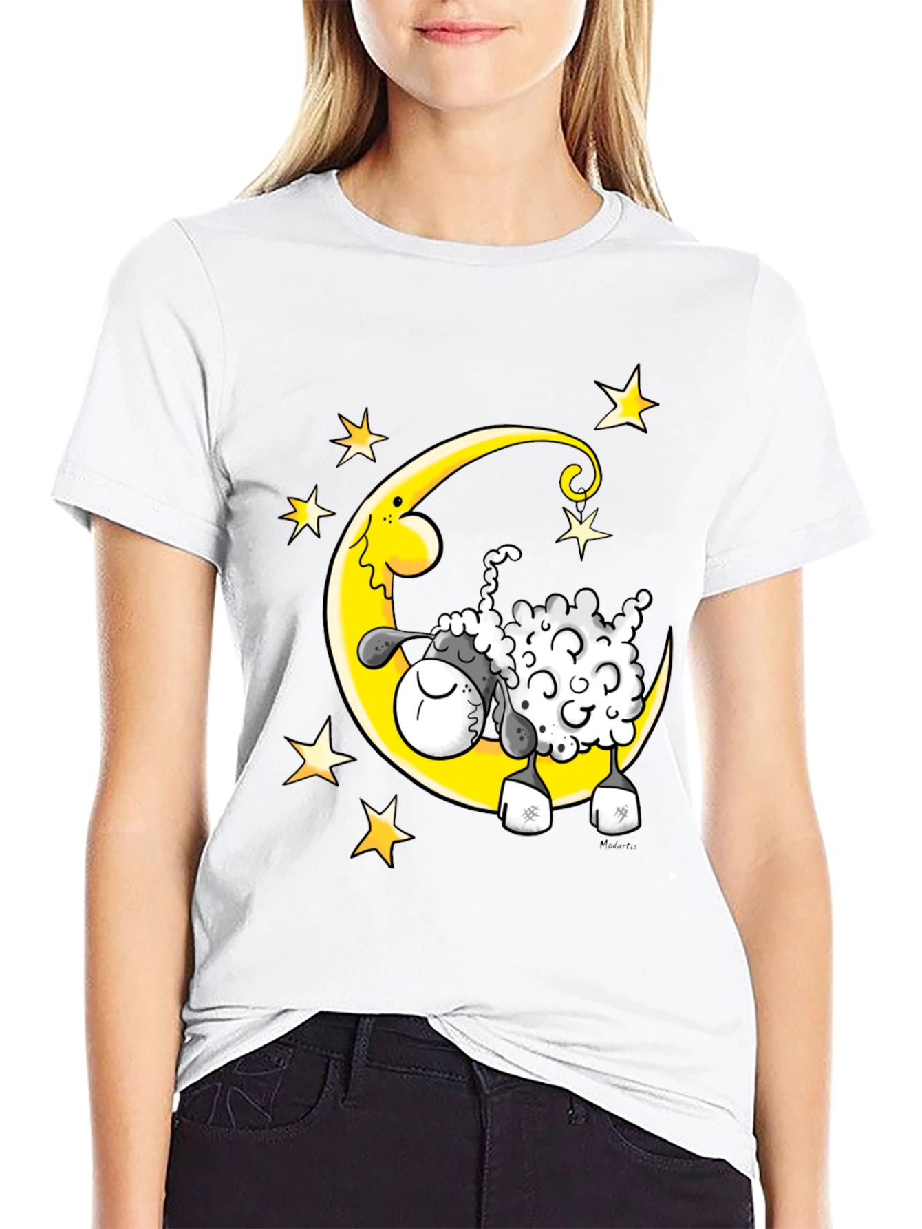 Black Dreamy Sheep T-Shirt - Moon and Stars Graphic Tee view 9