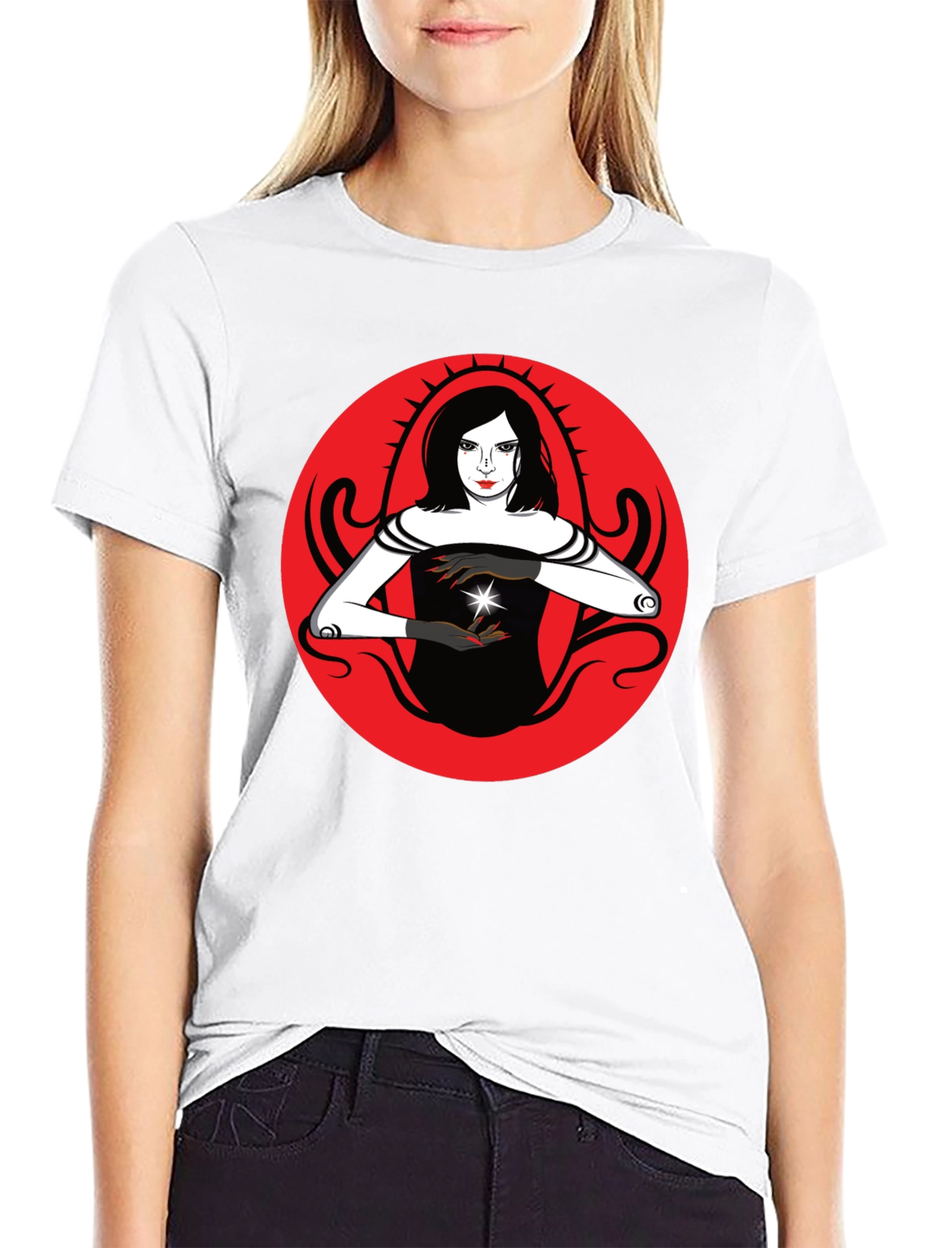 Black Mystic Witch Graphic Tee - Black Cotton T-Shirt view 9