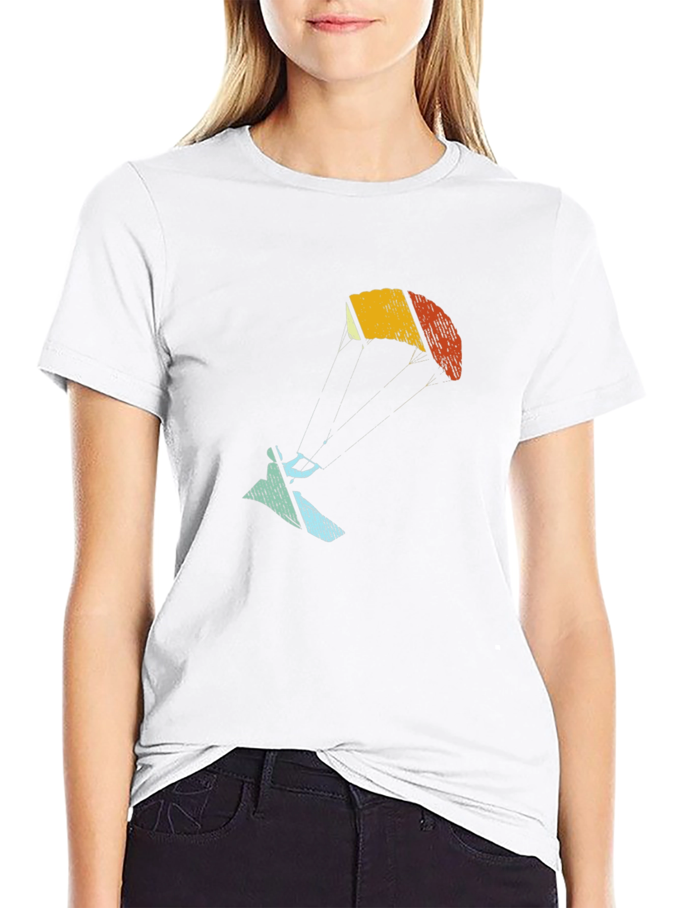Black Retro Paragliding Graphic T-Shirt view 9