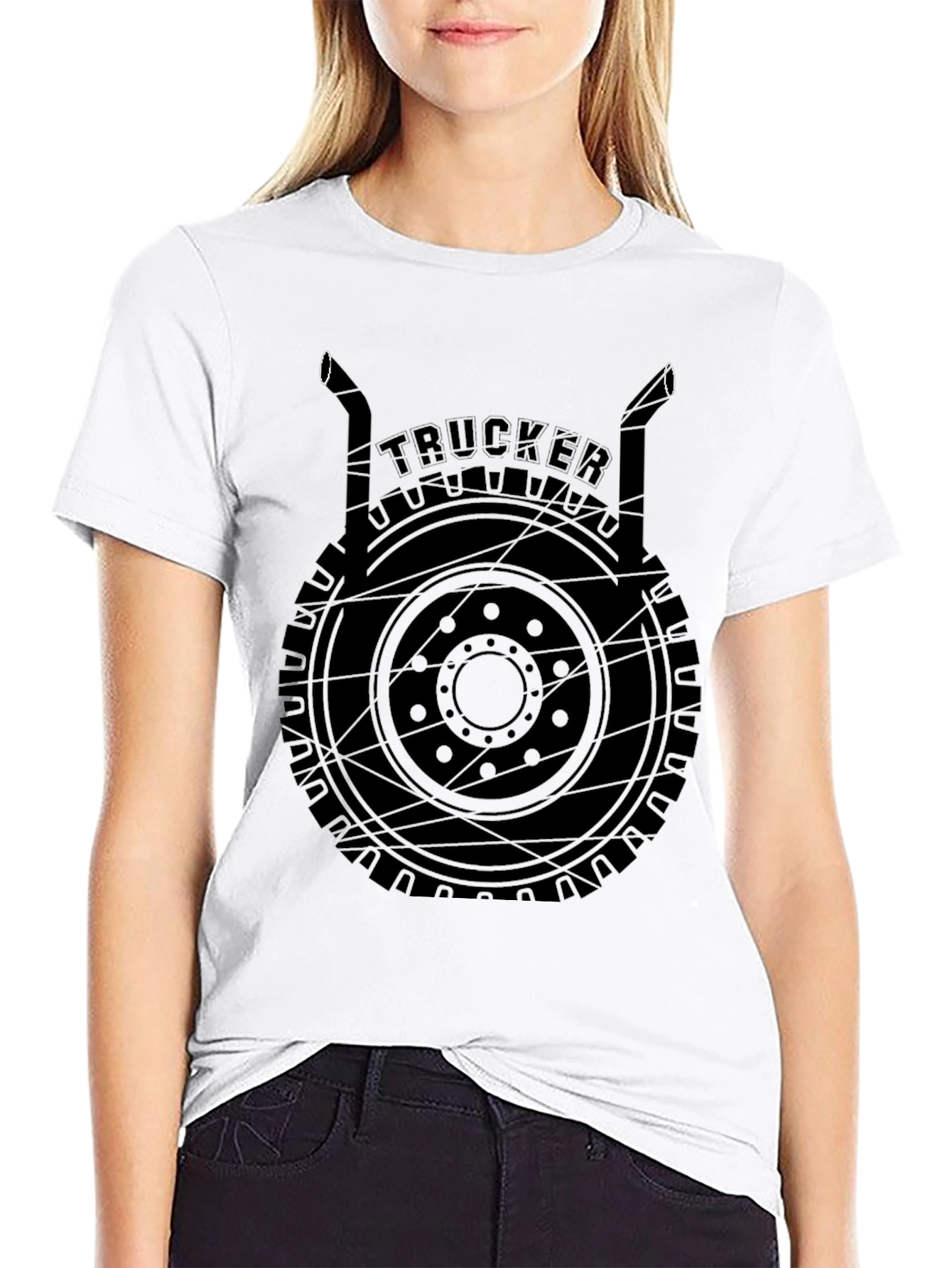 Black Trucker T-Shirt Black Graphic Tee view 9