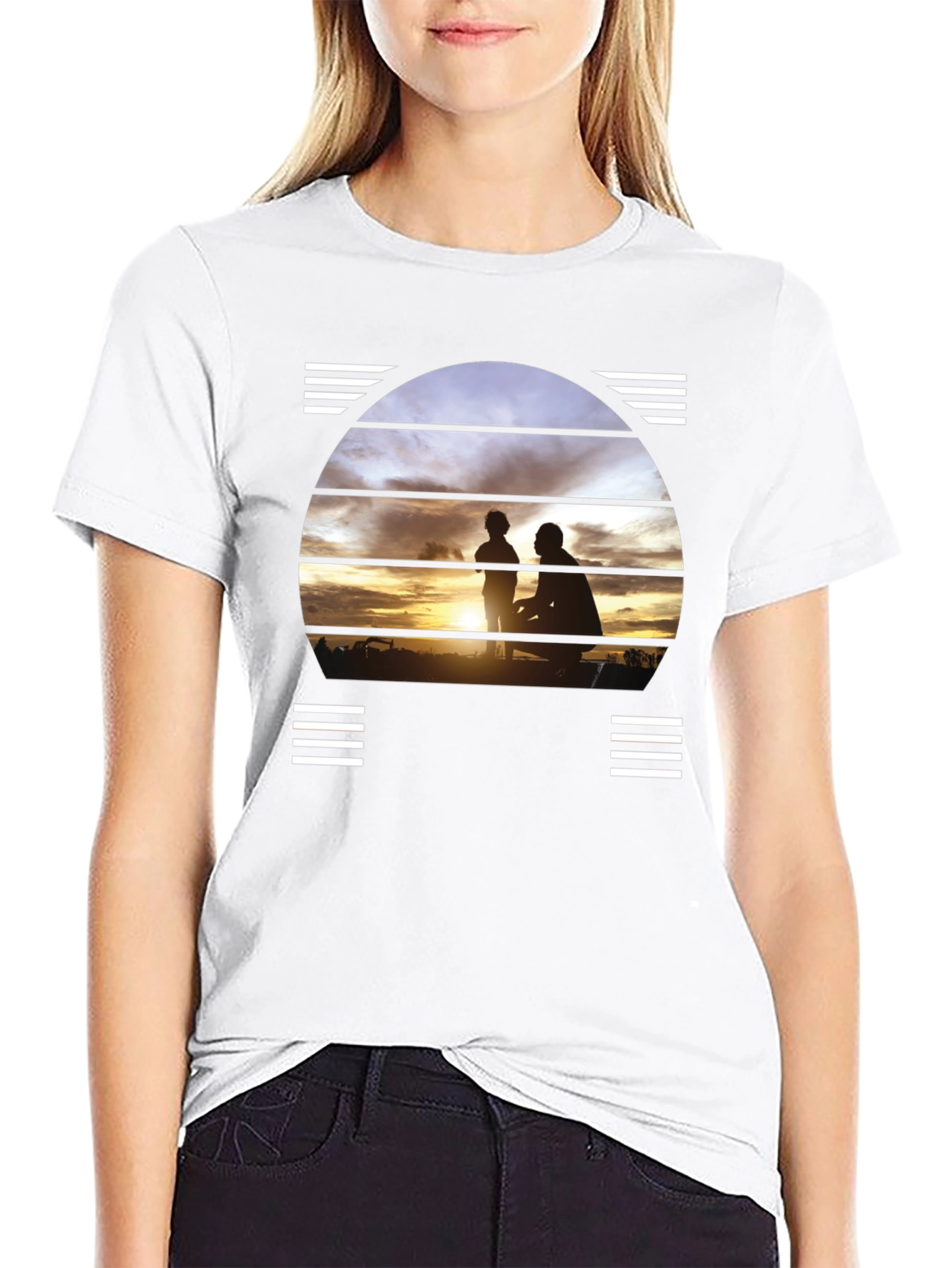 Black Sunset Father & Child Silhouette Black T-Shirt view 9