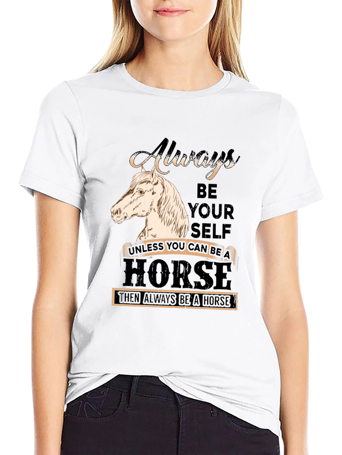 Black Always Be Yourself Horse Graphic T-Shirt view 9