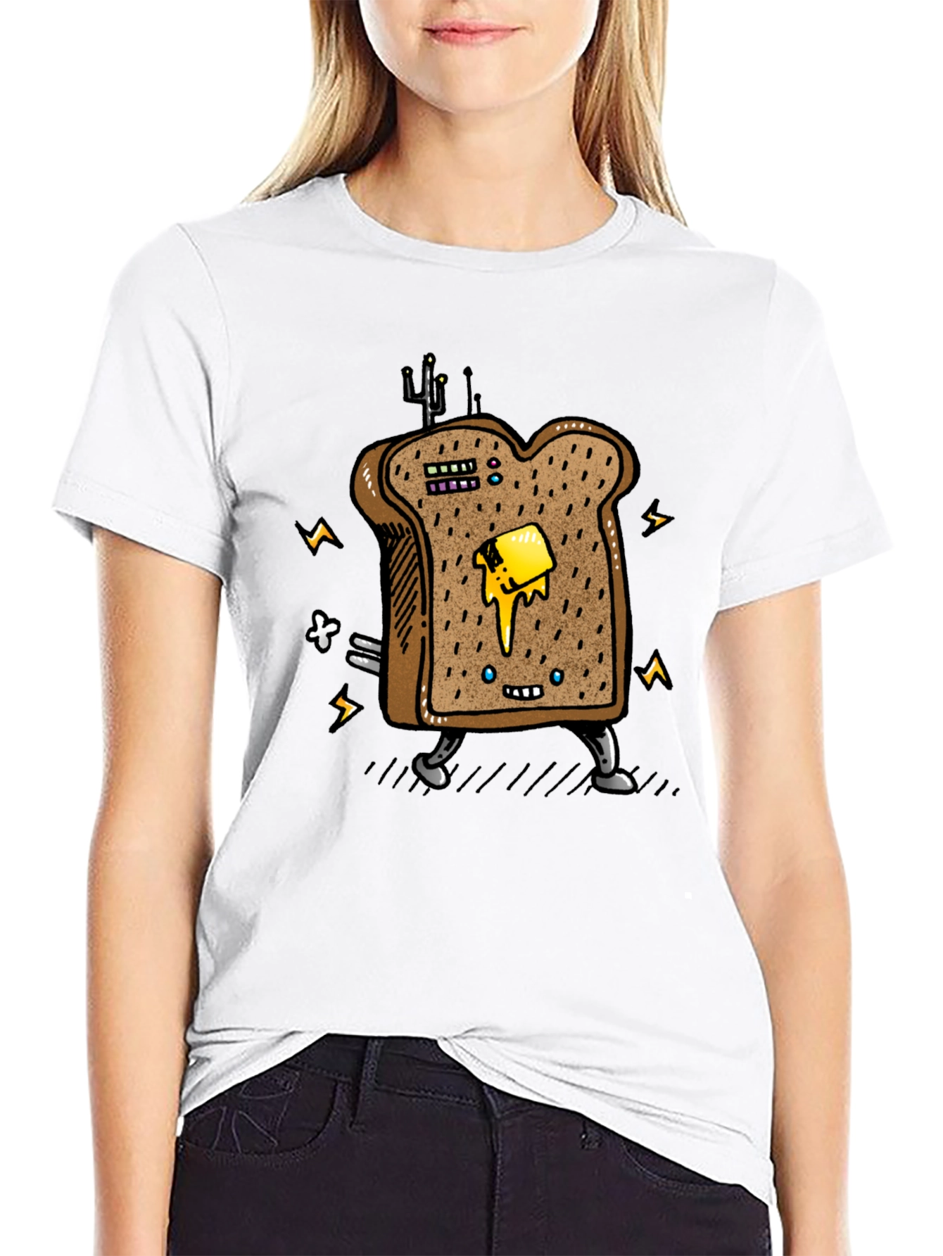 Black Animated Toast Graphic Black T-Shirt view 9