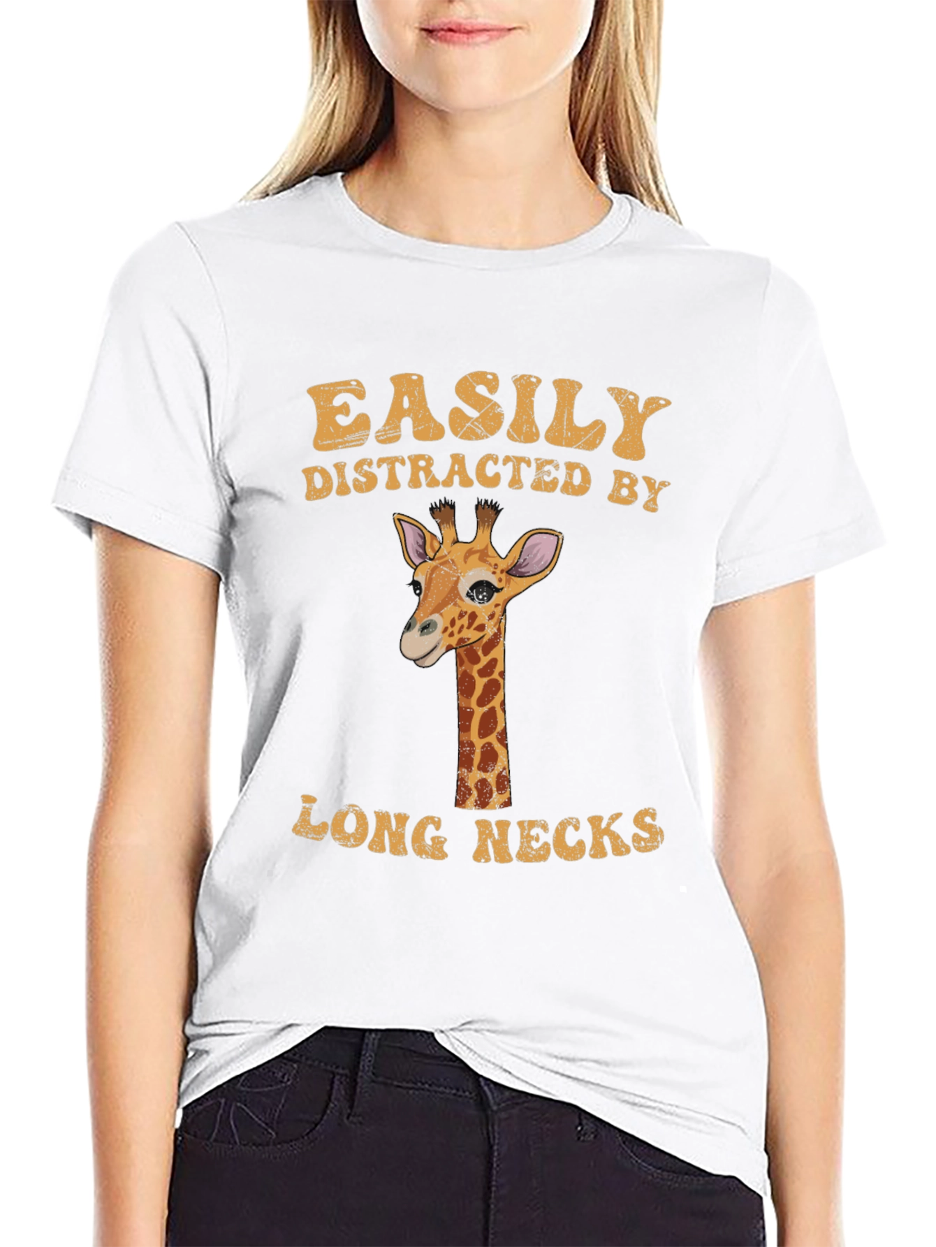 Black Easily Distracted by Long Necks Giraffe T-Shirt view 9