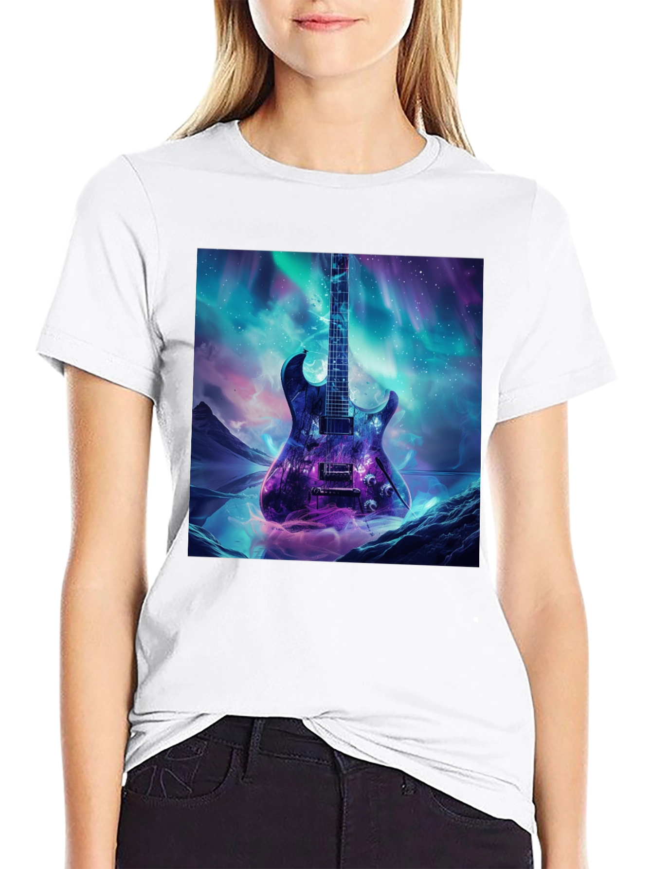 Black Guitar Galaxy Graphic Tee - Black Cotton T-Shirt view 9