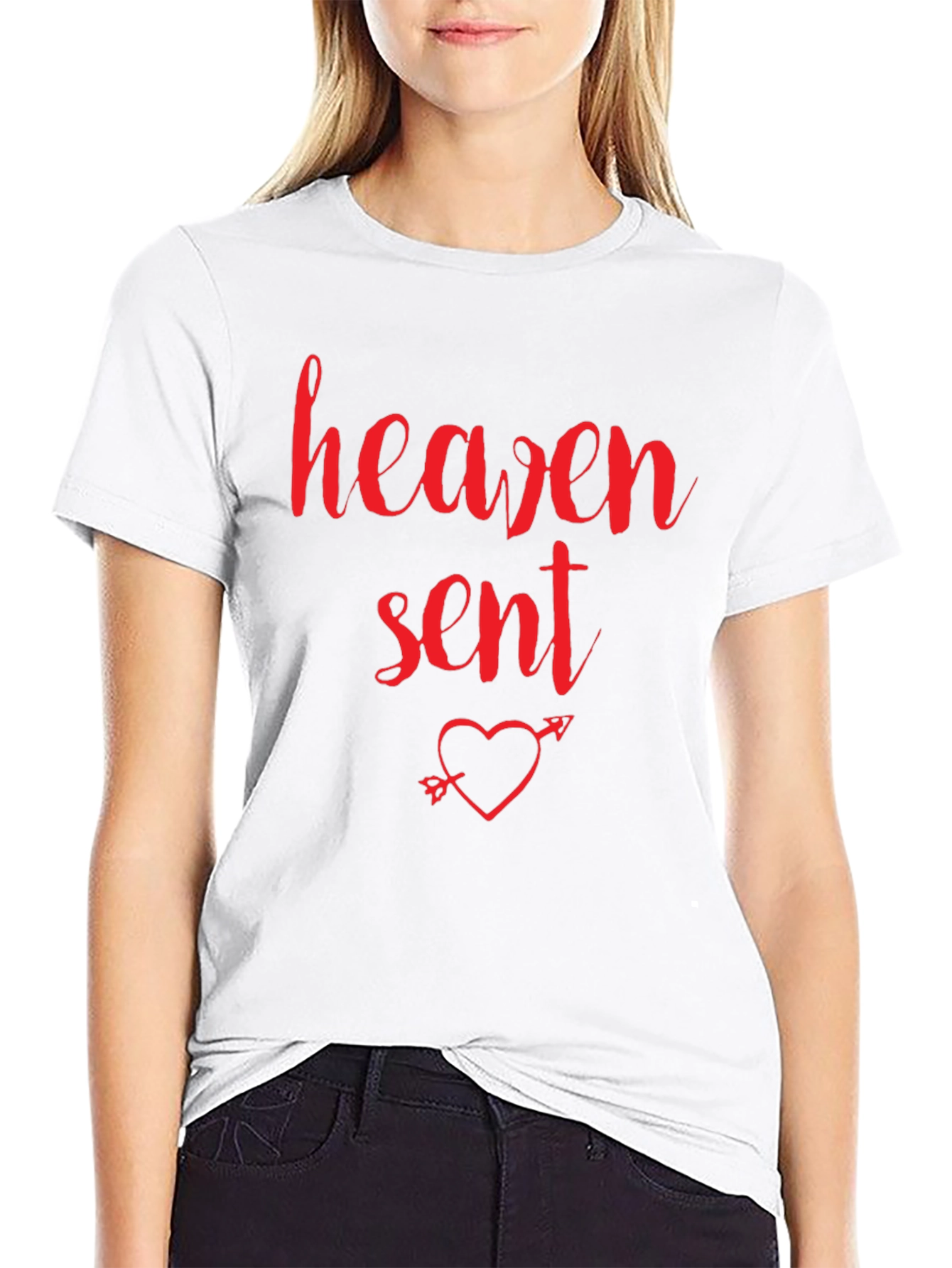 Black Heaven Sent Heart T-Shirt - Black Crew Neck Tee view 9