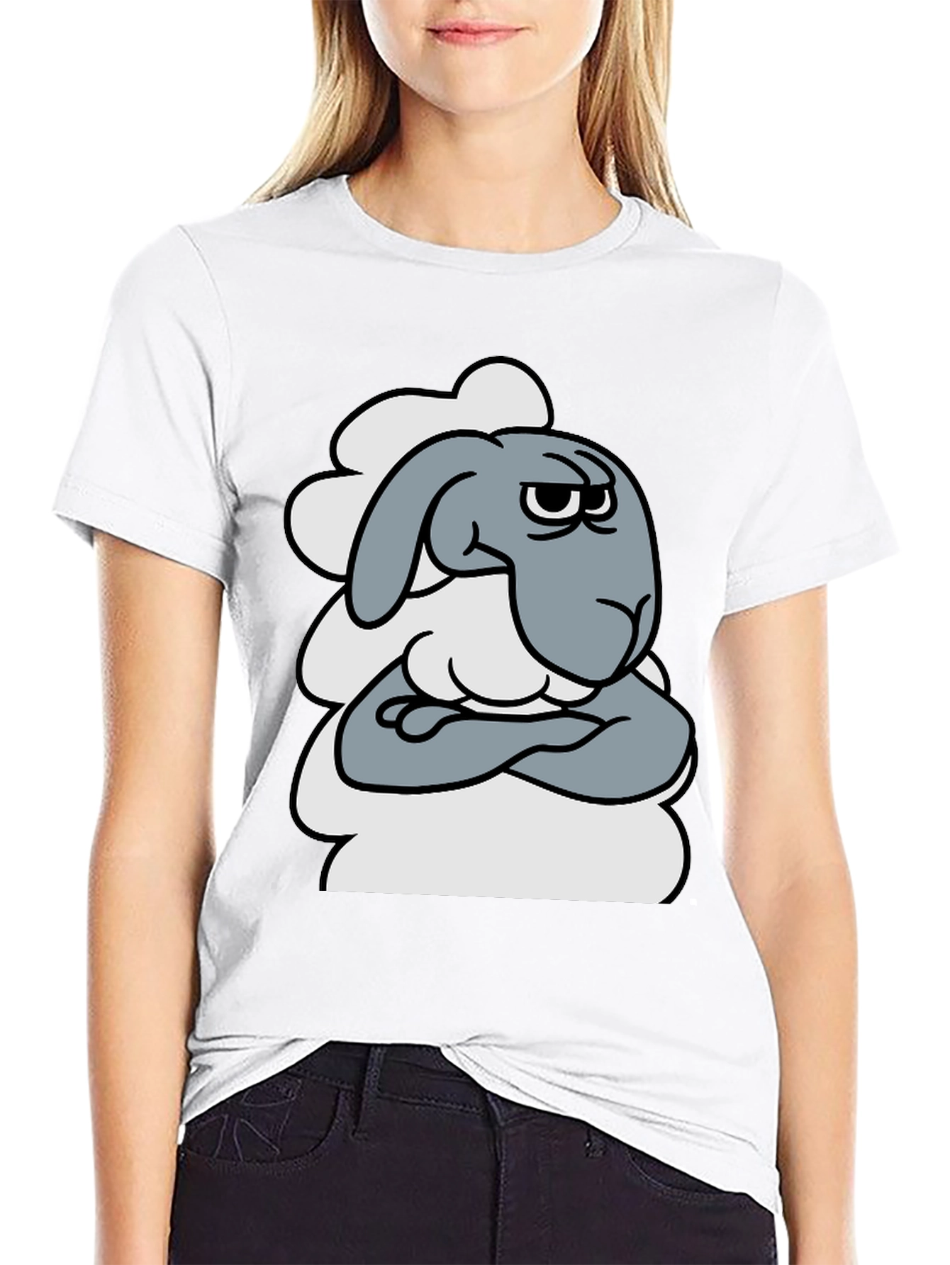 Black Grumpy Cartoon Sheep T-Shirt - Funny Animal Graphic Tee view 9