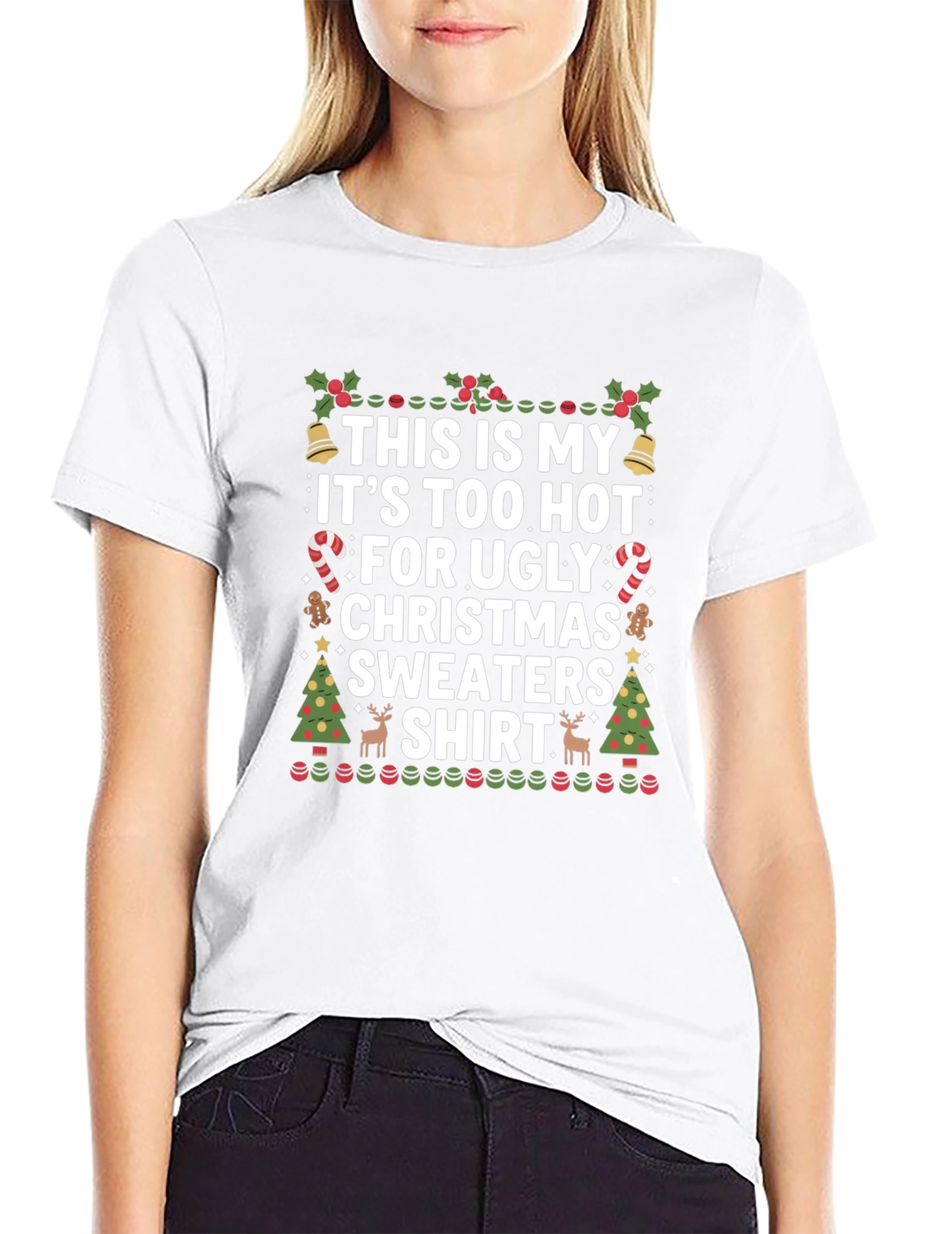 Black Funny Christmas T-Shirt: Too Hot For Sweaters view 9