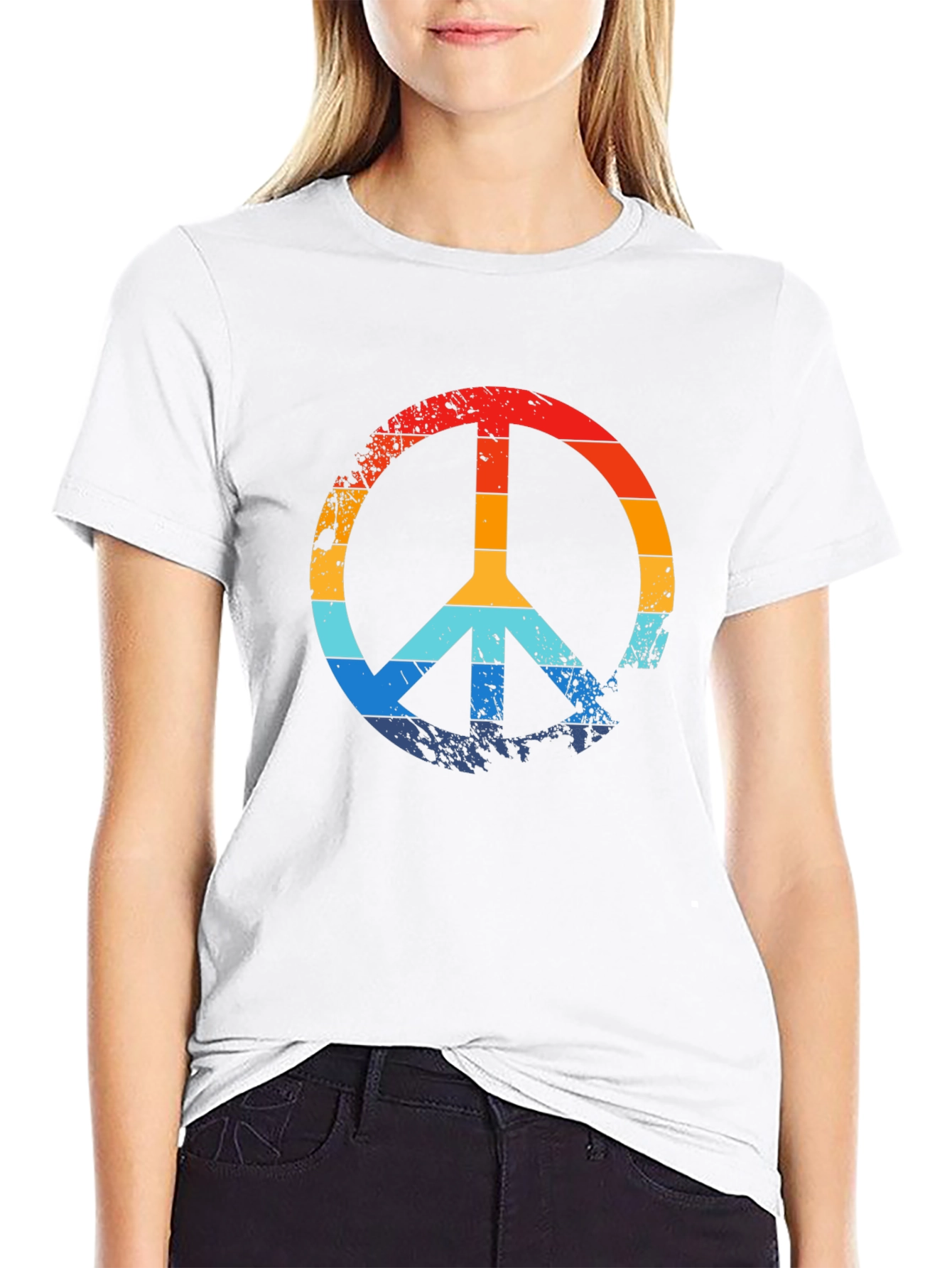 Black Retro Peace Sign Black Graphic T-Shirt view 9