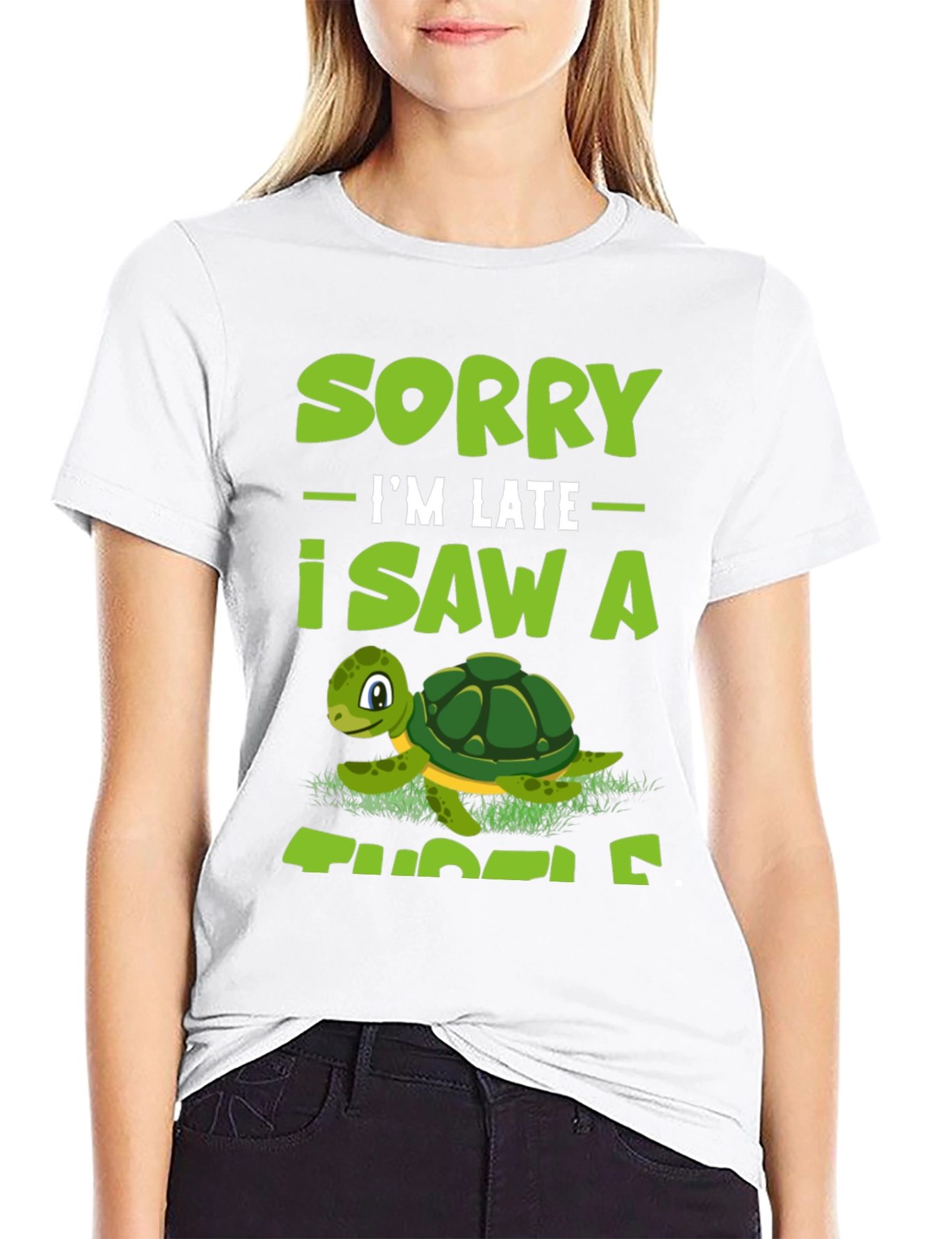 Black Sorry I'm Late I Saw A Turtle T-Shirt view 9