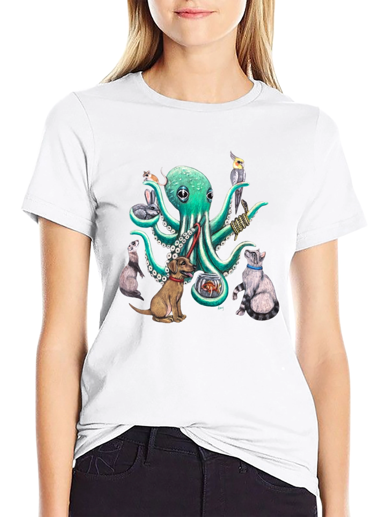 Black Octopus Pet Lover Graphic T-Shirt view 9