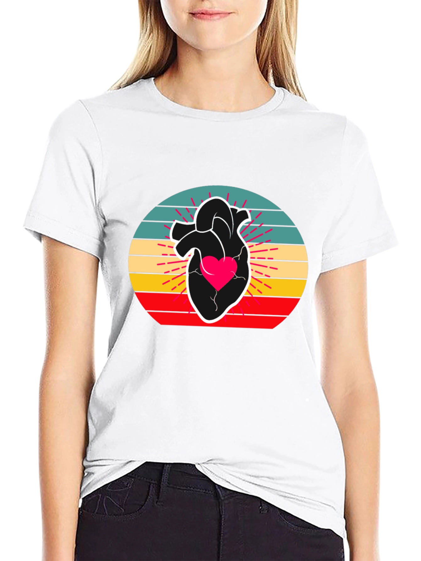 Black Retro Heart Graphic Tee - Stylish Comfort view 9