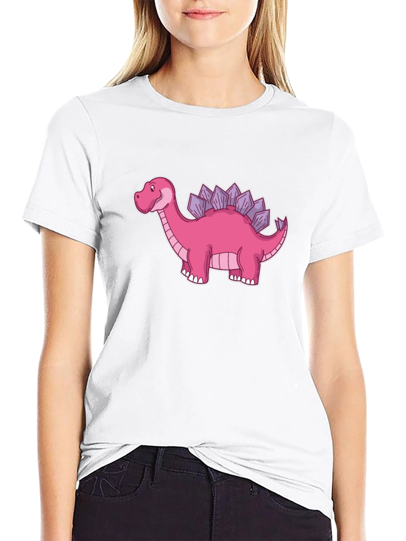 Black Dino T-Shirt - Pink Stegosaurus Graphic Tee view 9