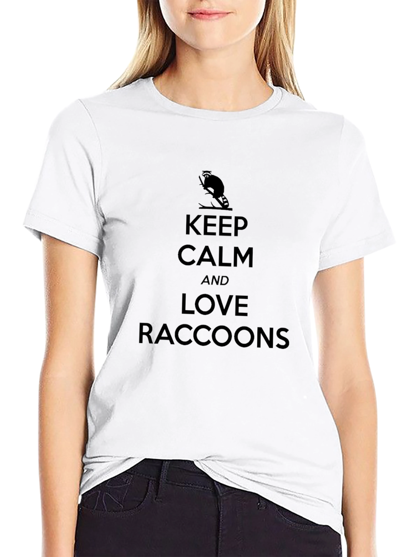 Black Keep Calm and Love Raccoons Black T-Shirt view 9