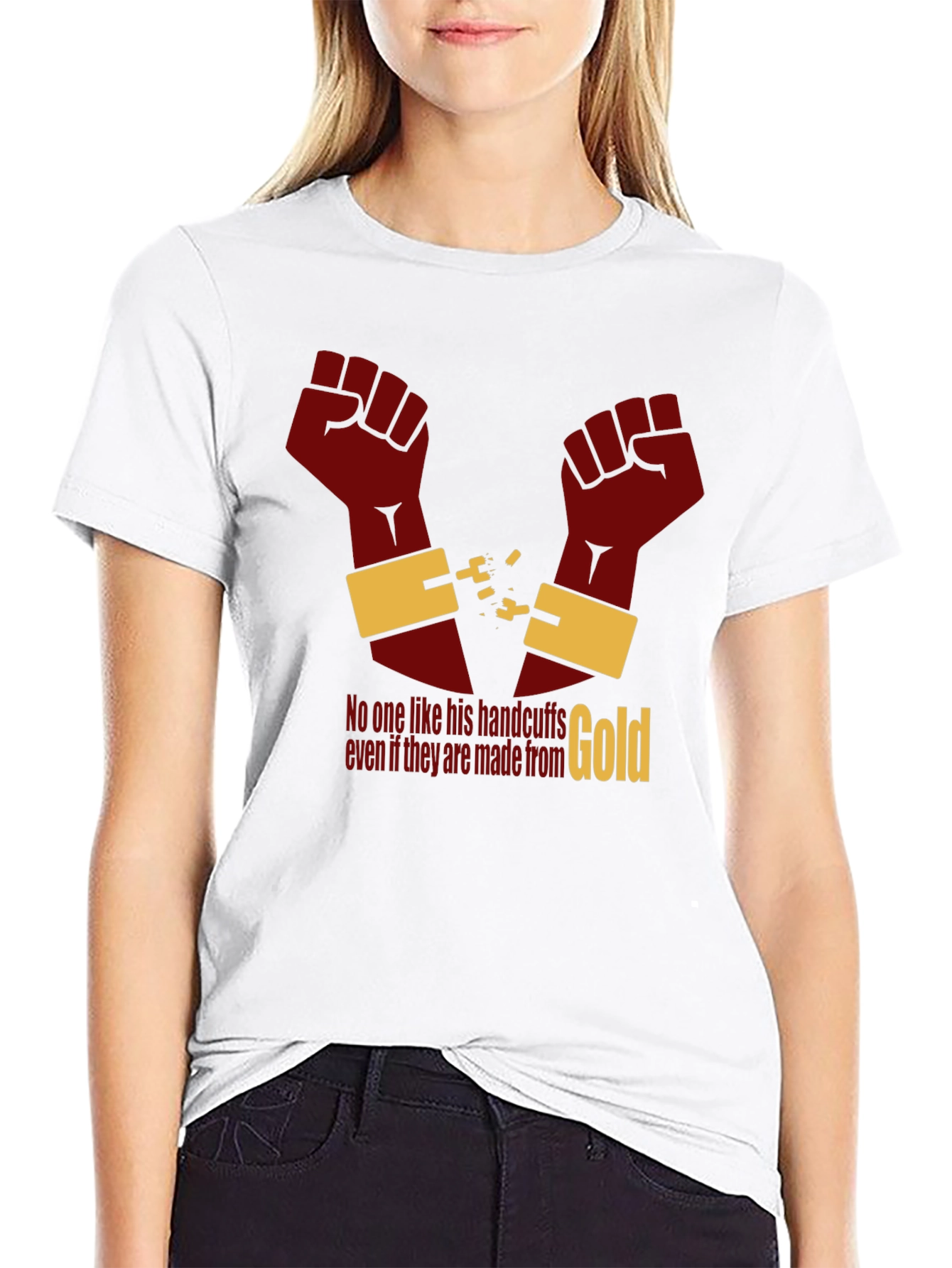 Black Freedom Gold Handcuff T-Shirt view 9