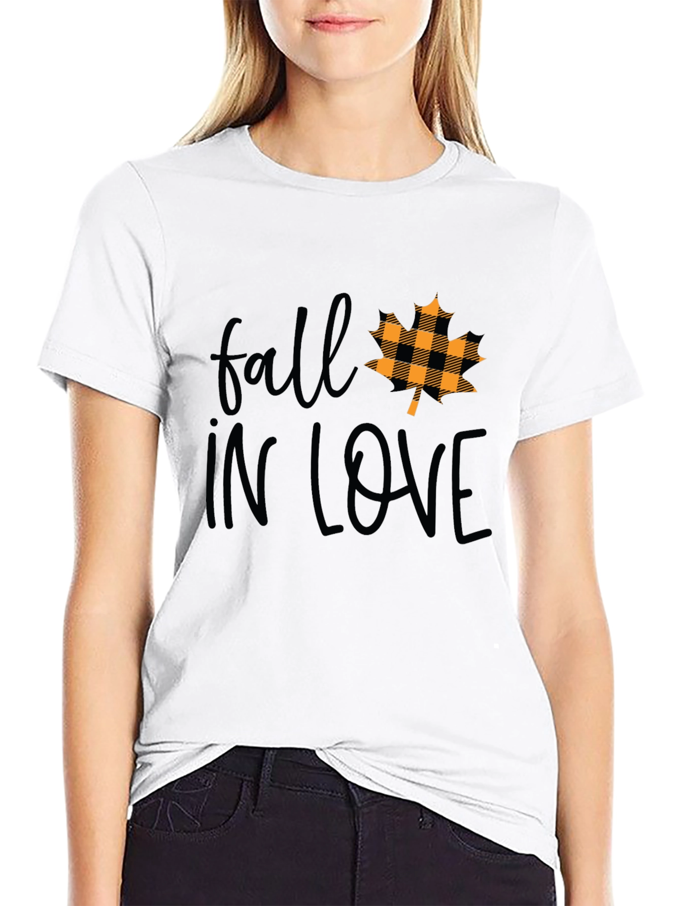 Black Fall In Love Maple Leaf Plaid T-Shirt view 9