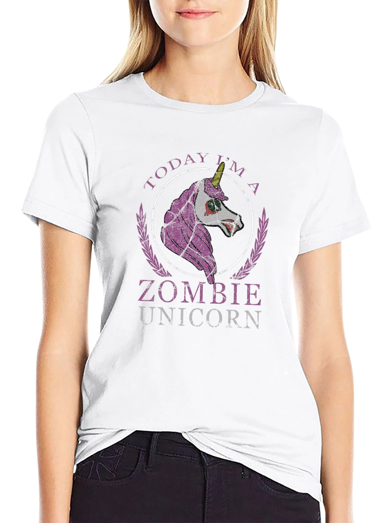Black Zombie Unicorn Graphic T-Shirt - Halloween Ready! view 9