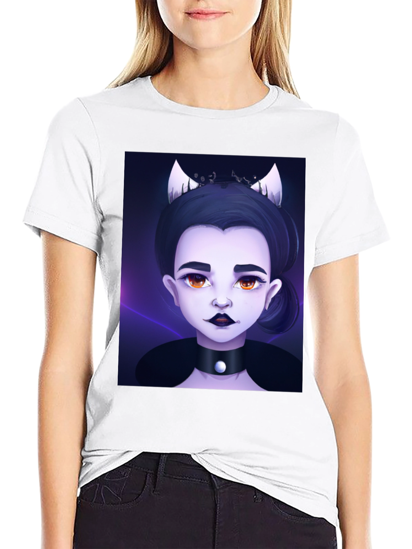 Black Gothic Cartoon Girl Black T-Shirt view 9