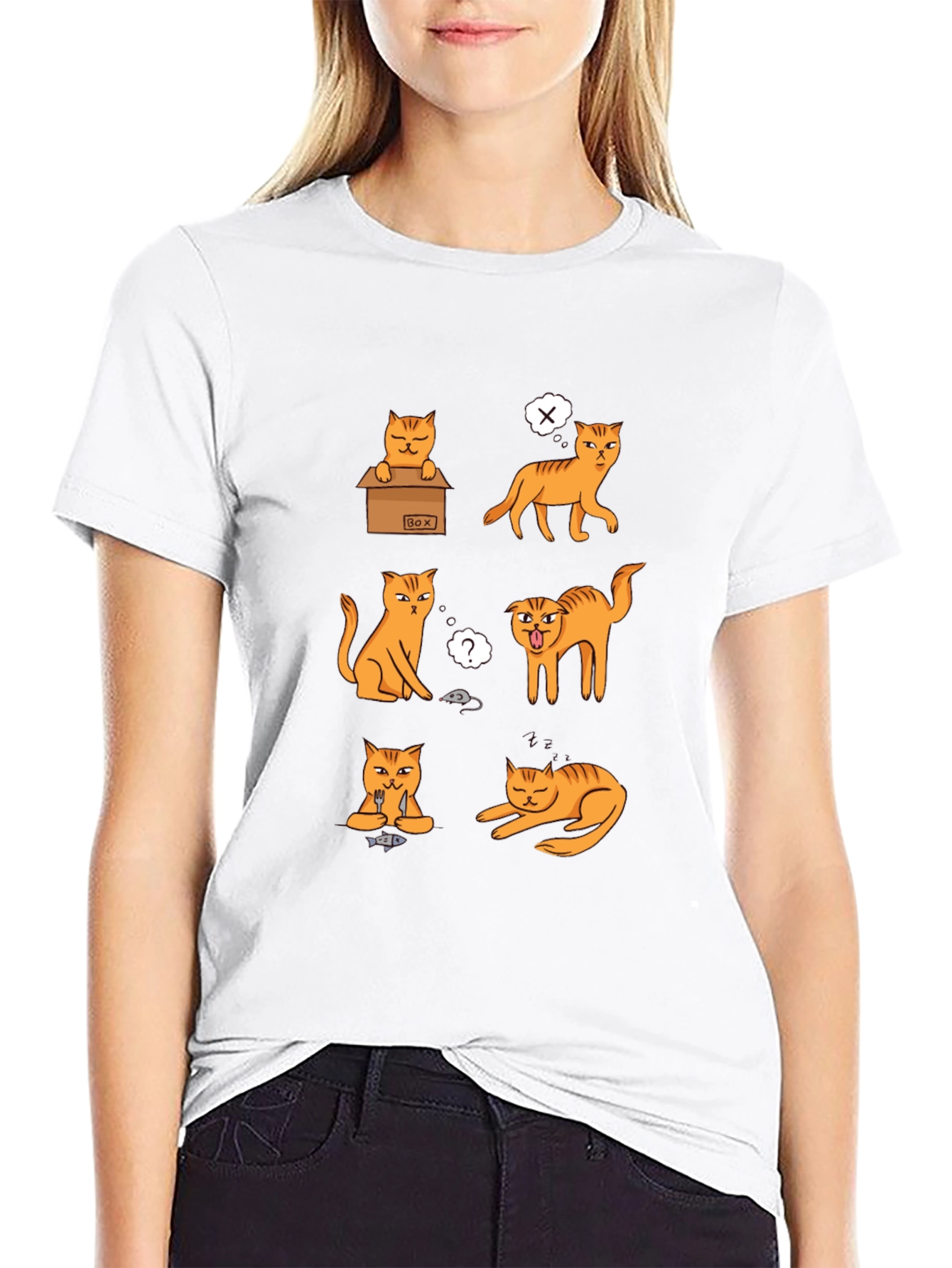 Black Funny Cat Moods Graphic T-Shirt view 9