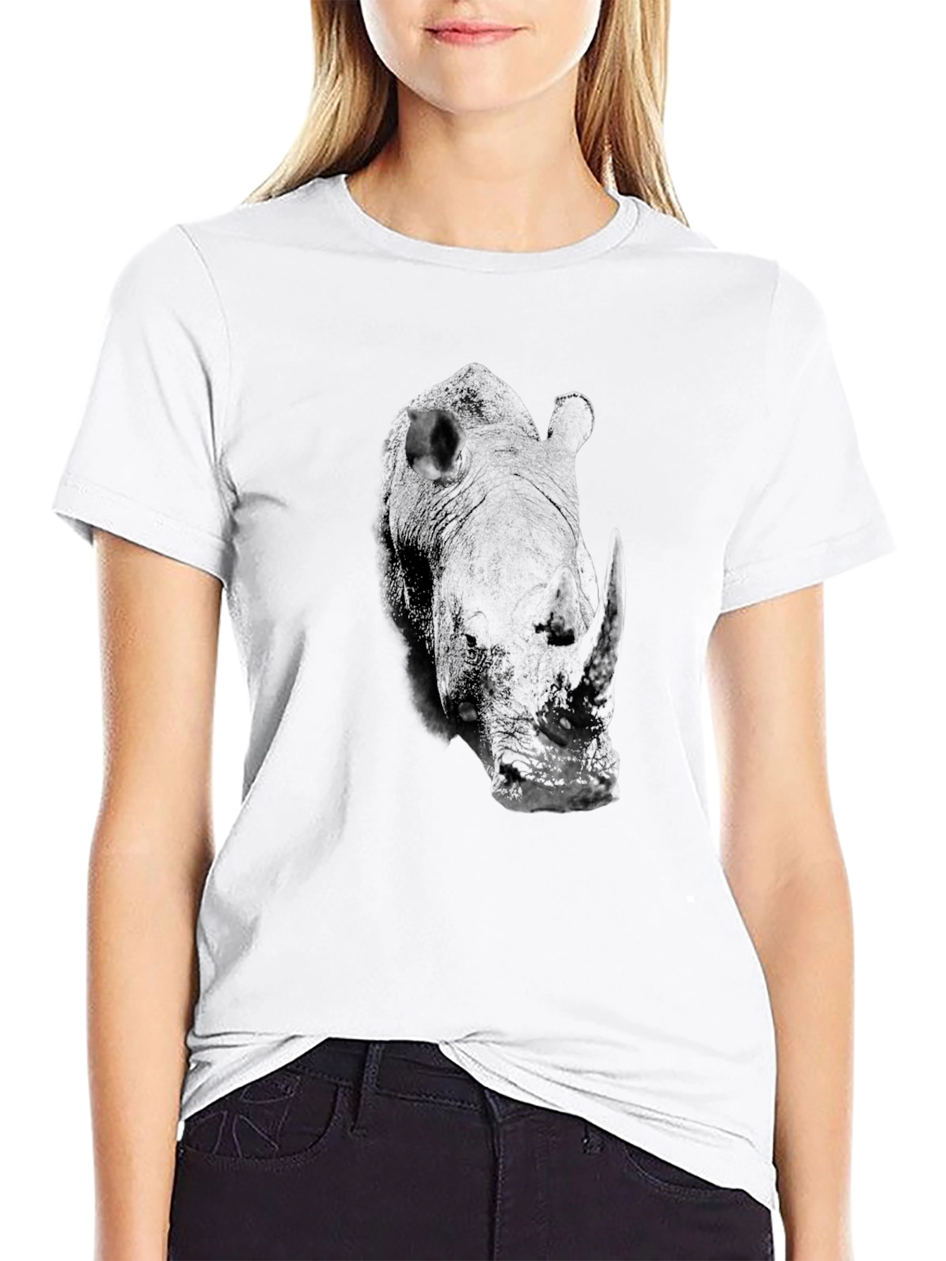 Black Black Rhino Graphic Tee - Unique Animal Design view 9