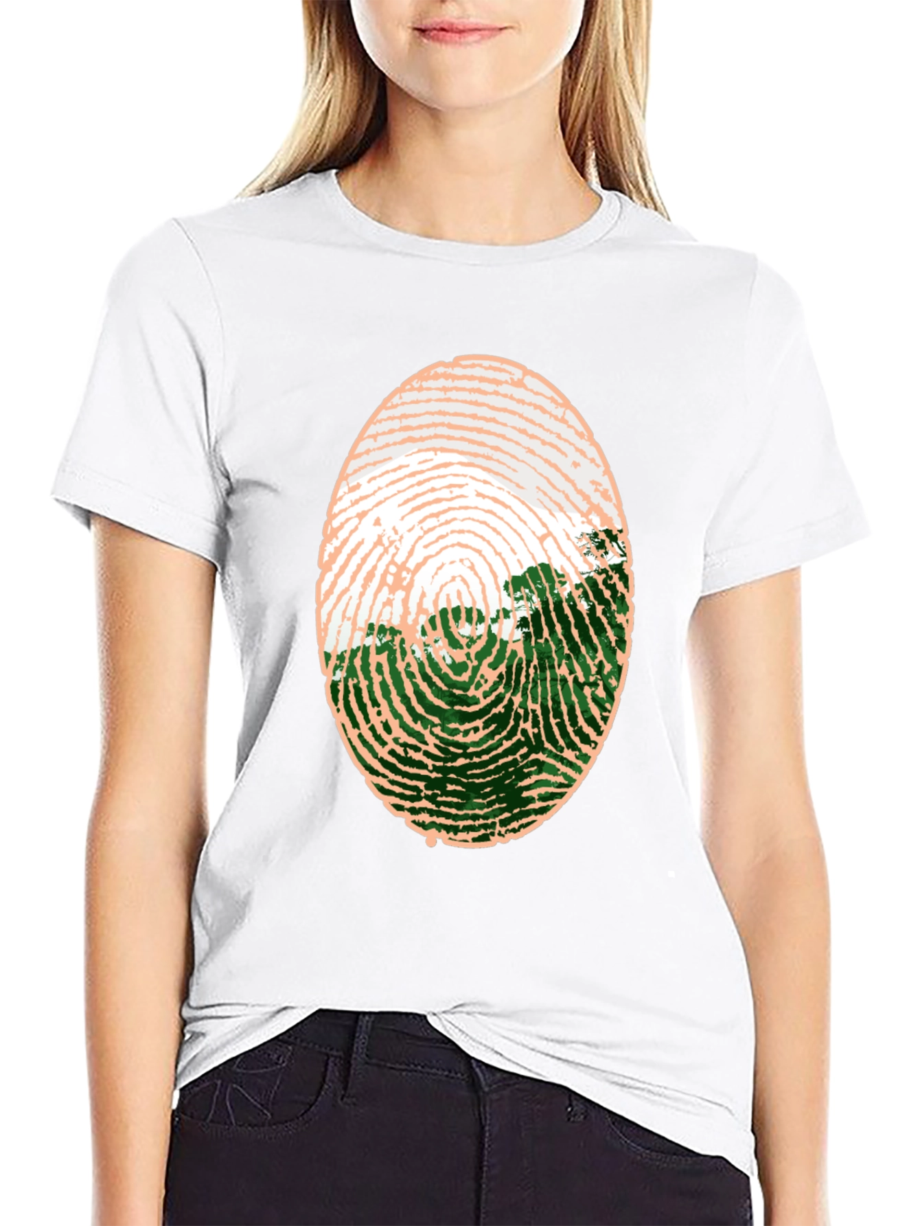 Black Unique Fingerprint Landscape Graphic Tee view 9