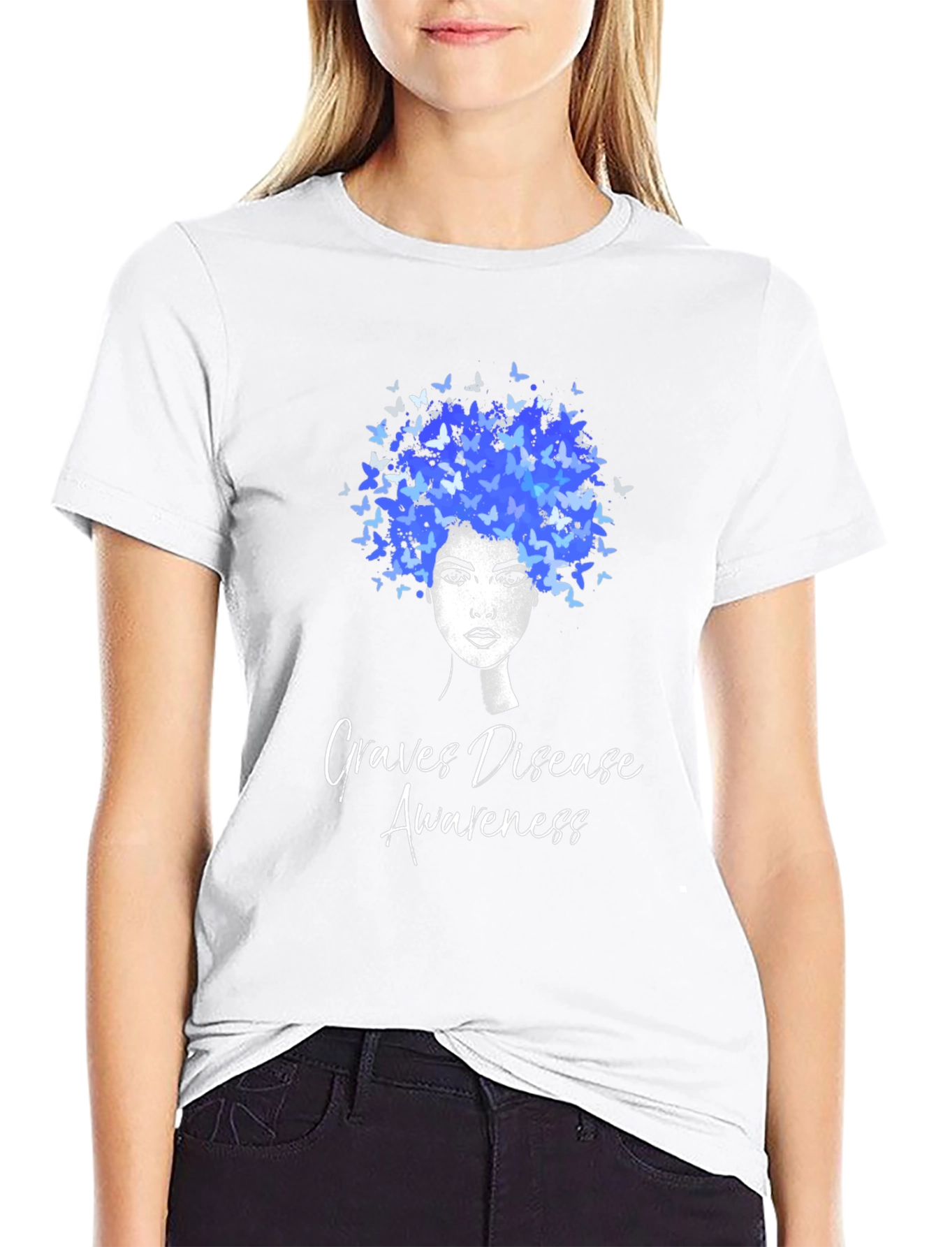 Black Graves Disease Awareness Butterfly Afro T-Shirt view 9