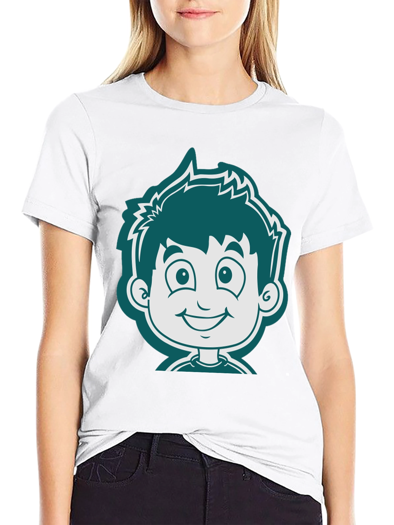 Black Cartoon Boy Graphic Tee - Black Cotton T-Shirt view 9