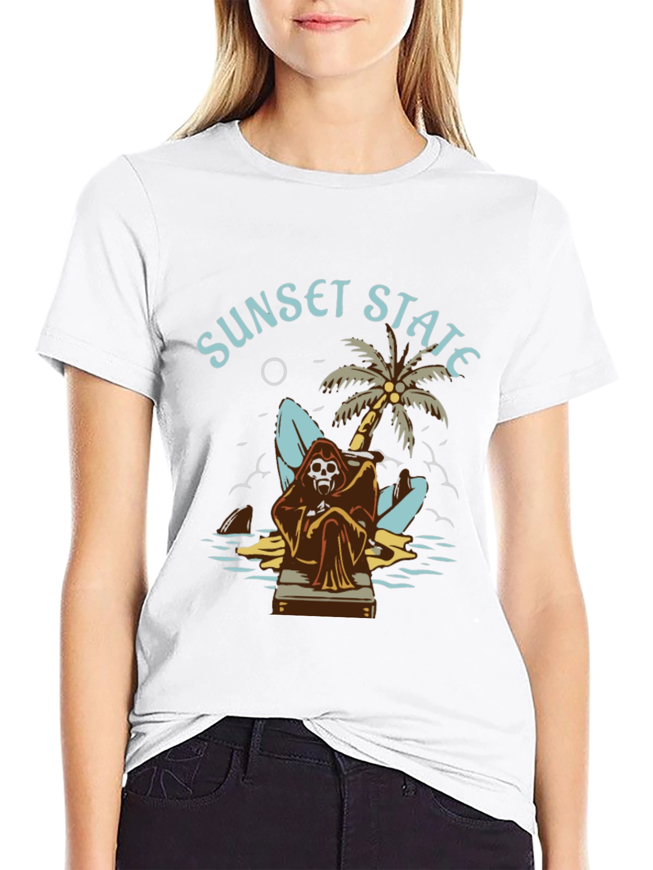Black Sunset State Graphic Tee - Grim Reaper Beach Design view 9