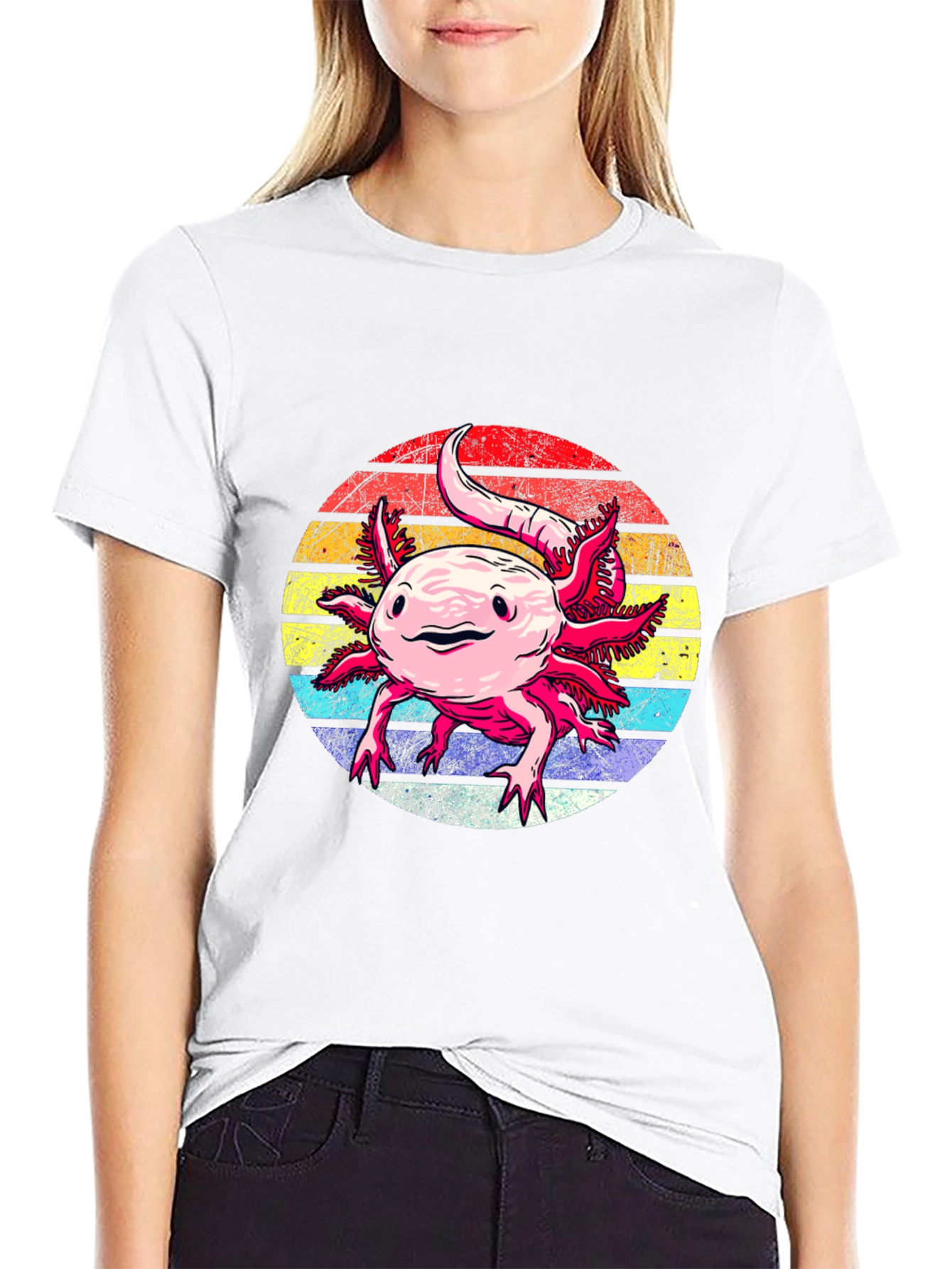 Black Axolotl Retro Sunset Graphic Tee view 9