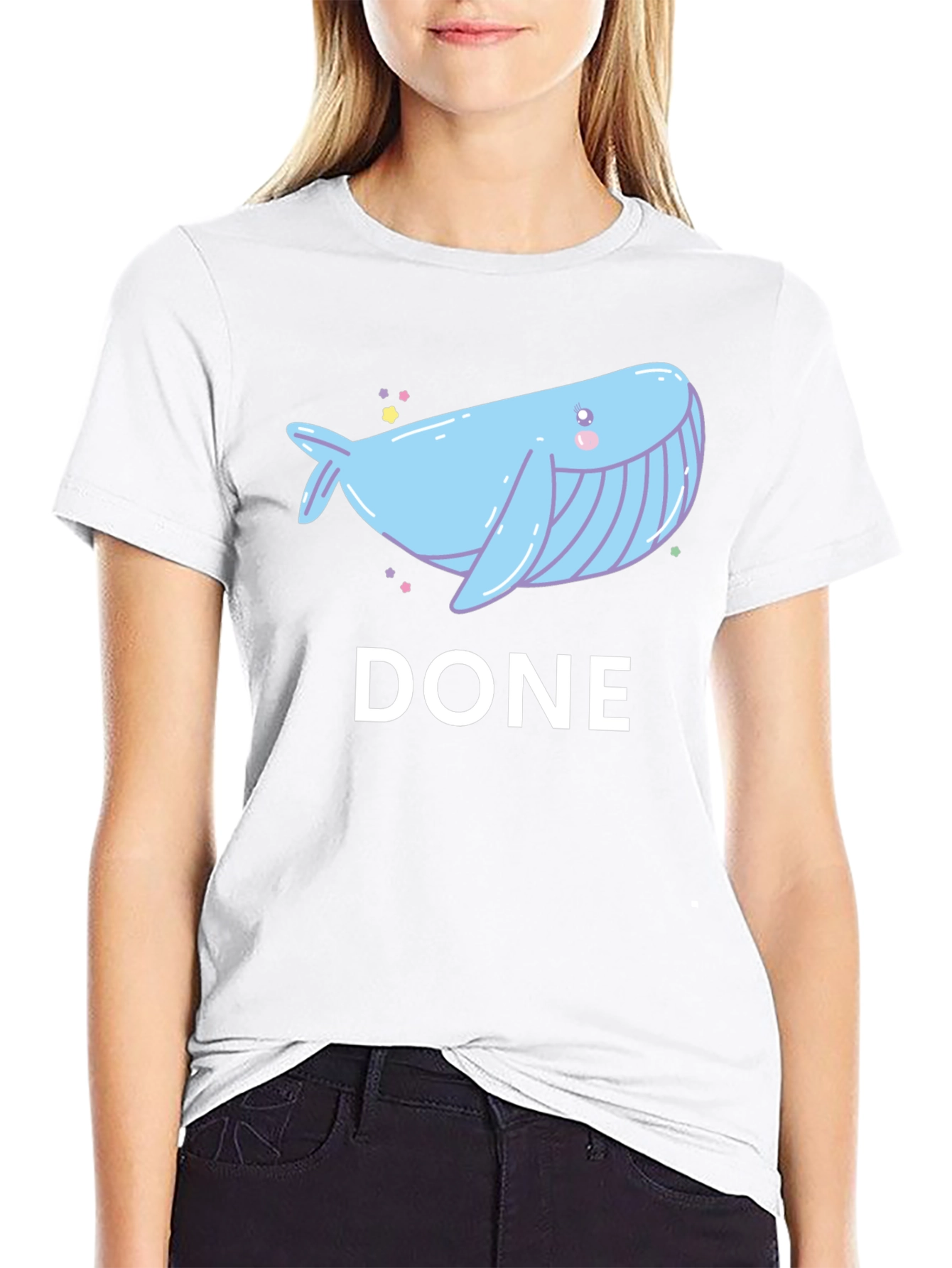 Black Cute Whale Done T-Shirt - Soft Cotton Tee view 9