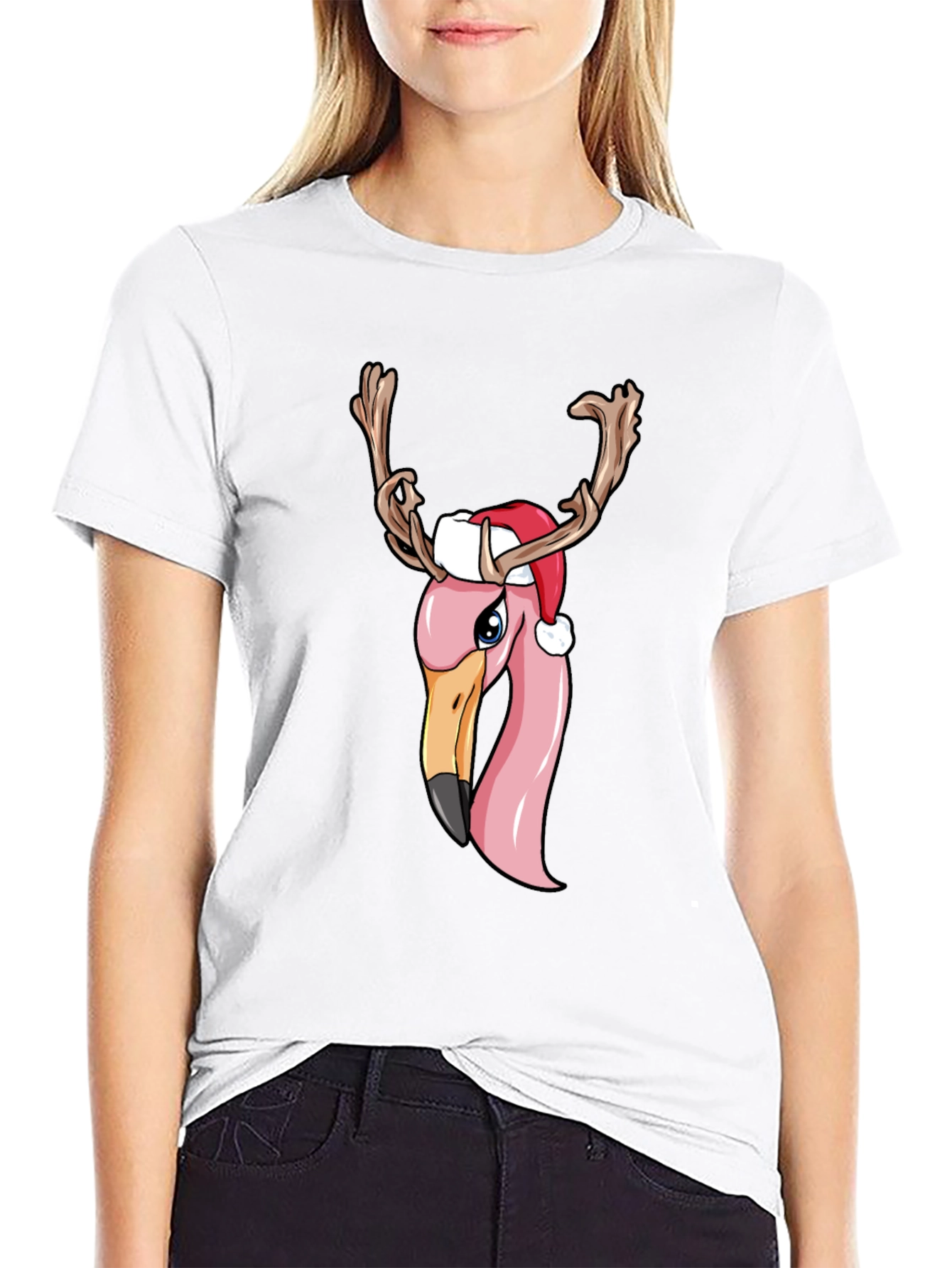 Black Festive Flamingo Christmas T-Shirt view 9