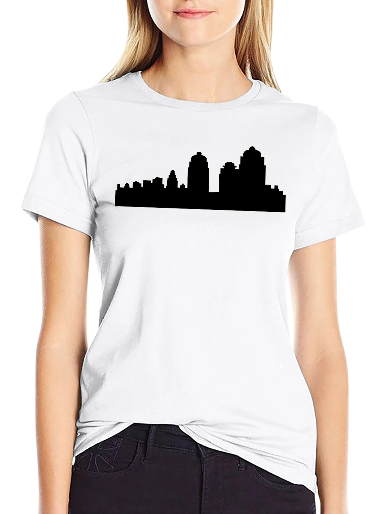 Black Cityscape Silhouette Black T-Shirt view 9