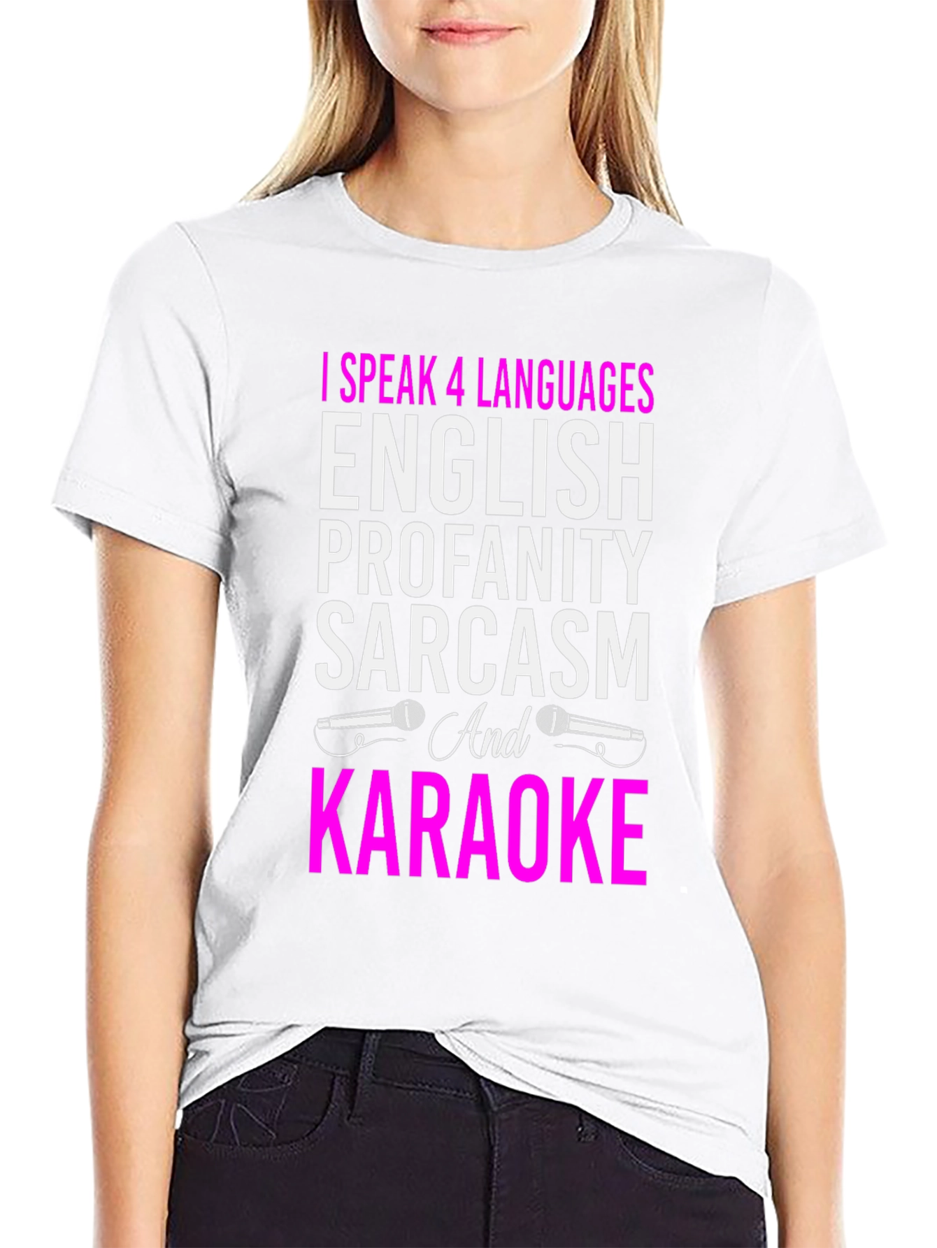 Black Funny Karaoke T-Shirt: I Speak 4 Languages view 9