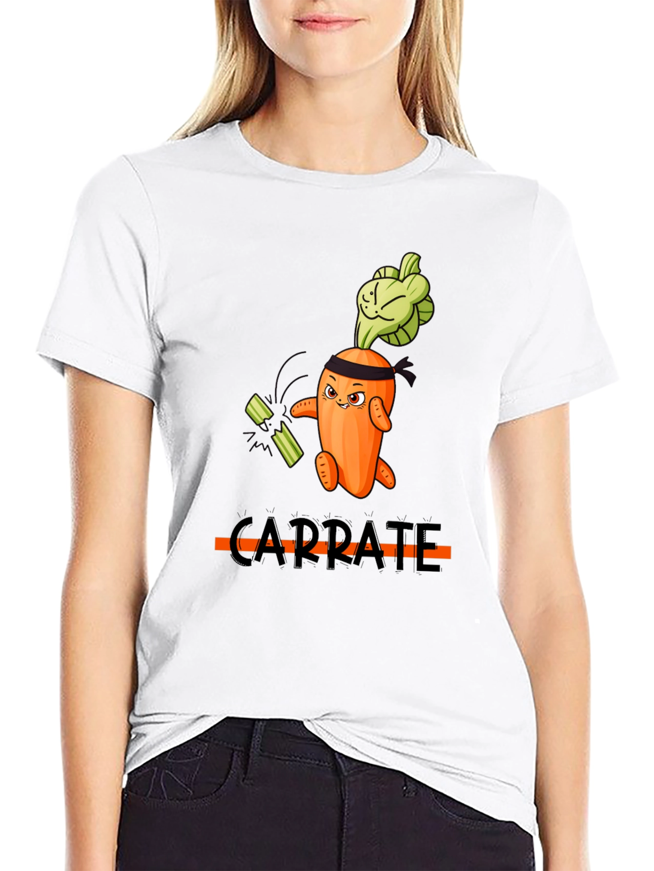 Black Carra-te T-Shirt: Funny Carrot Karate Design view 9