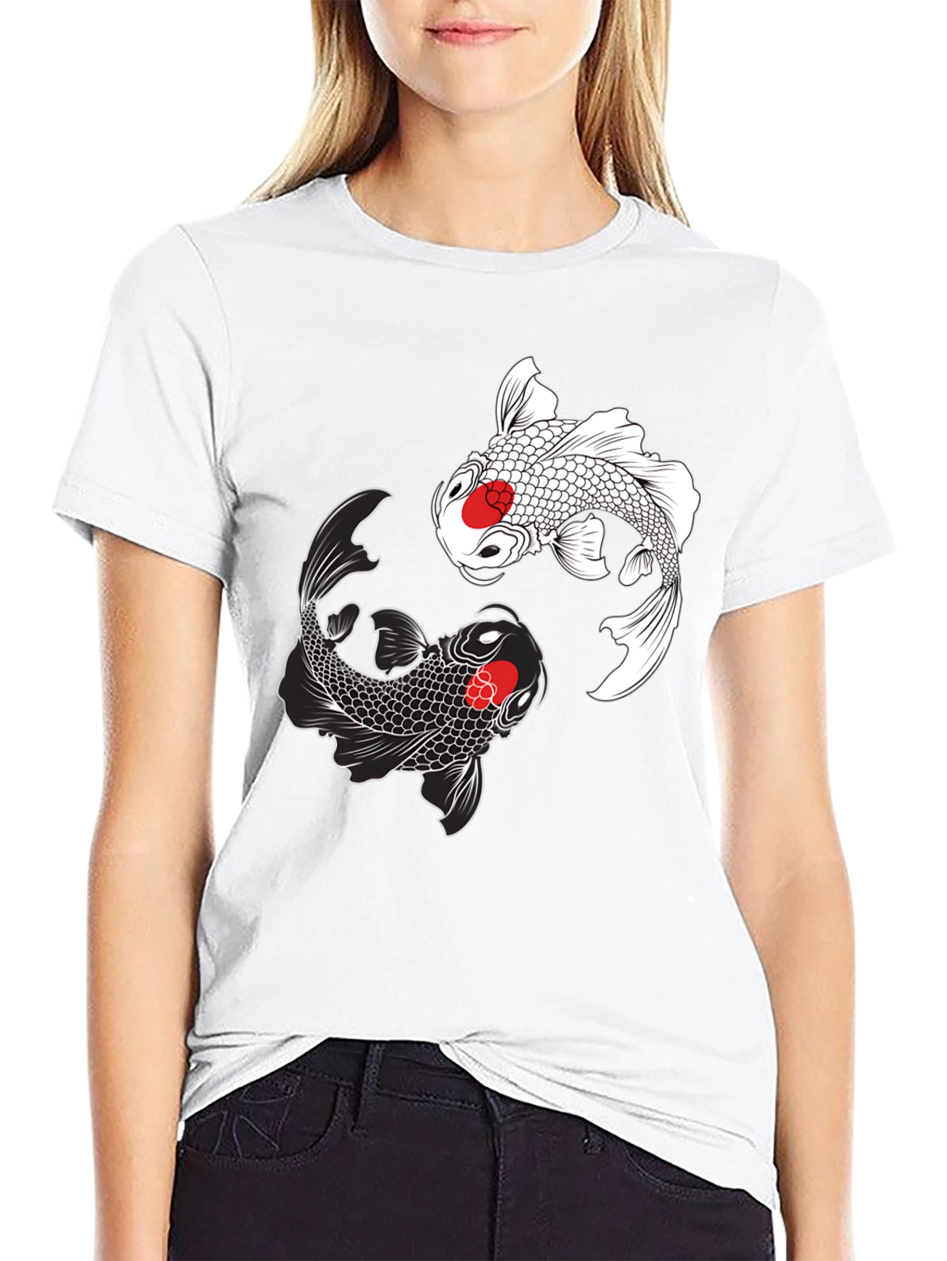Black Koi Fish Yin Yang Graphic Tee - Black view 9