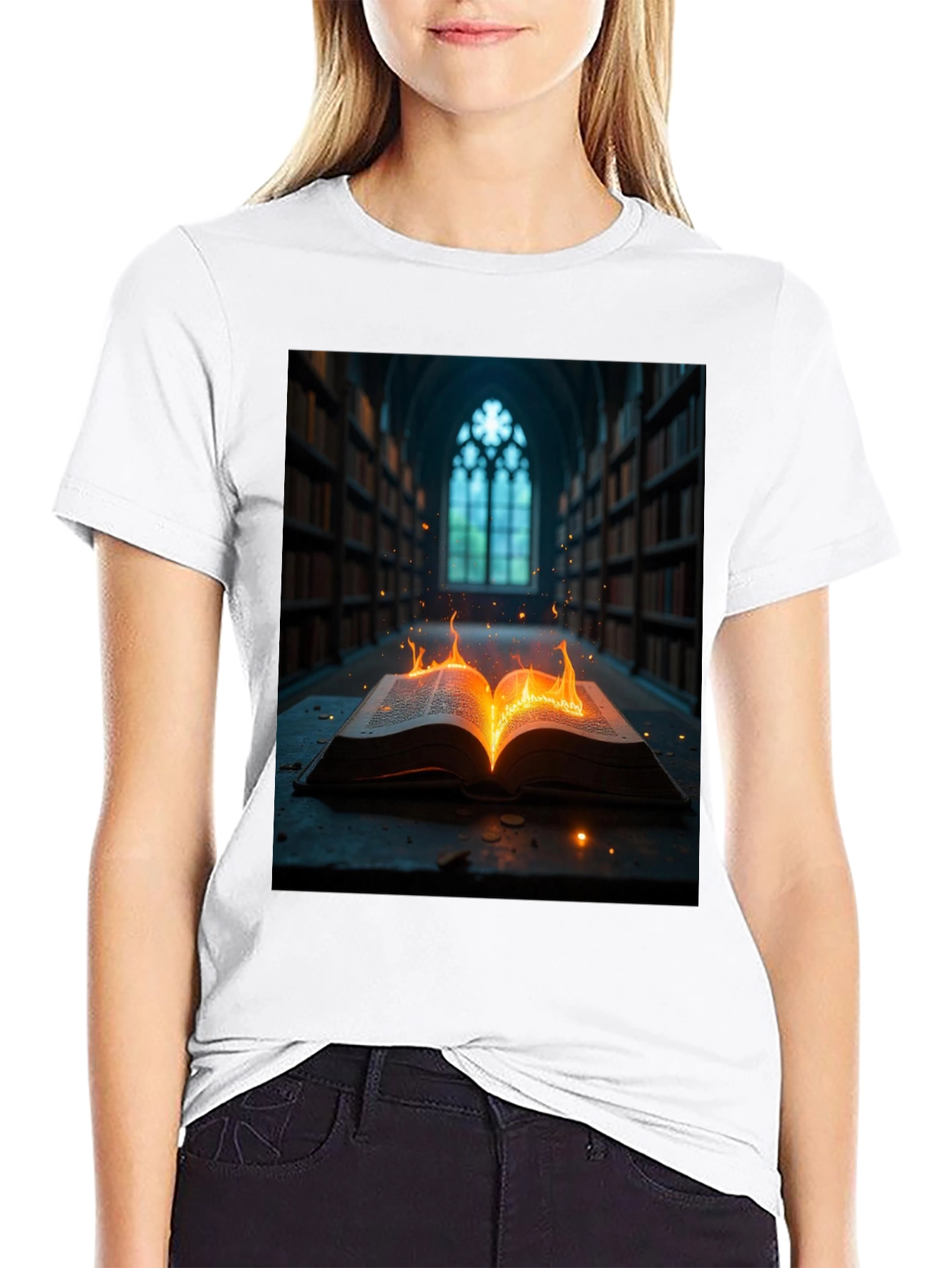 Black Mystical Burning Book Graphic Tee view 9