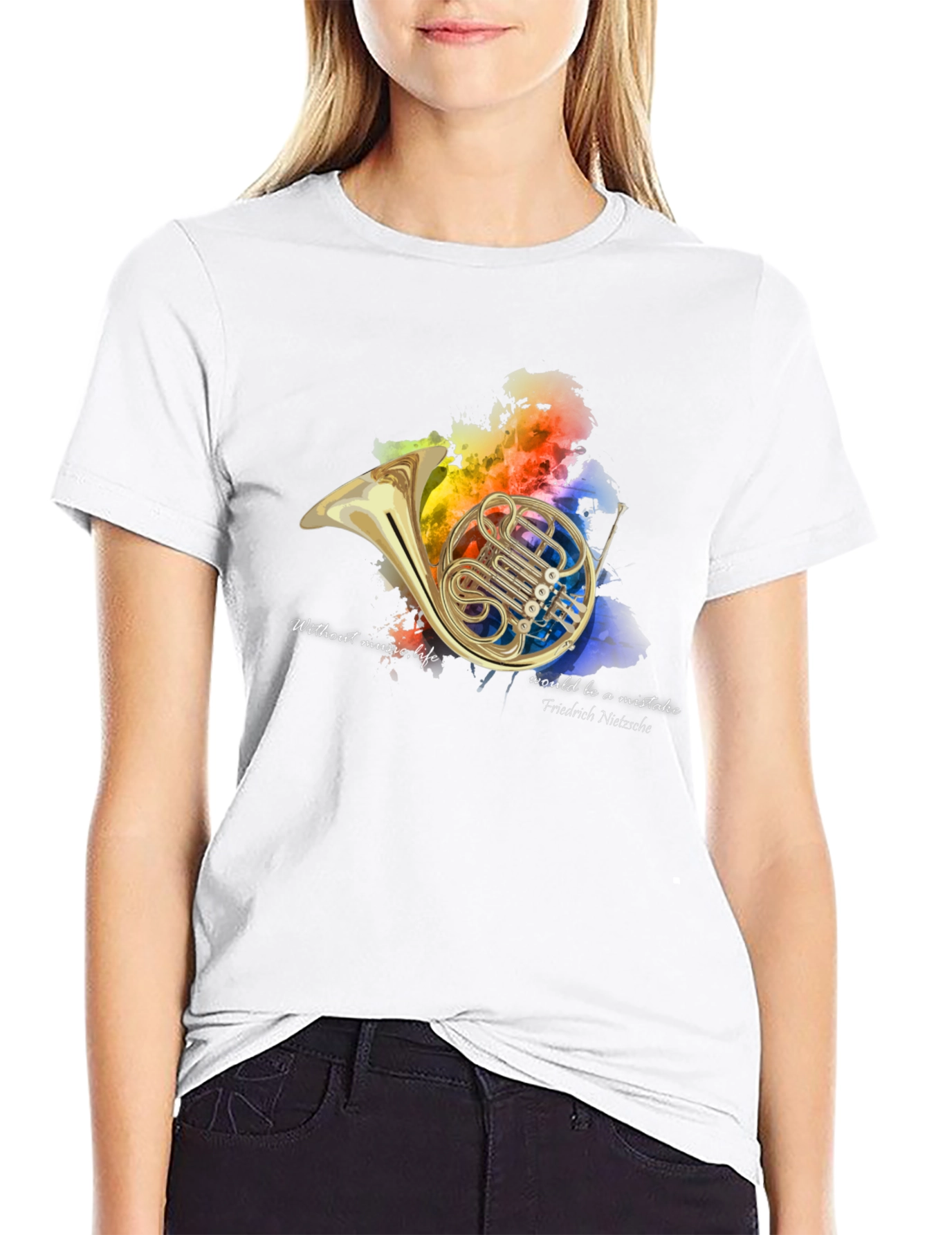 Black French Horn Music Lover T-Shirt view 9